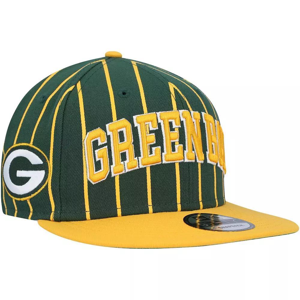 Men's New Era Green/Gold Green Bay Packers Pinstripe City Arch 9FIFTY Snapback Hat Product Image