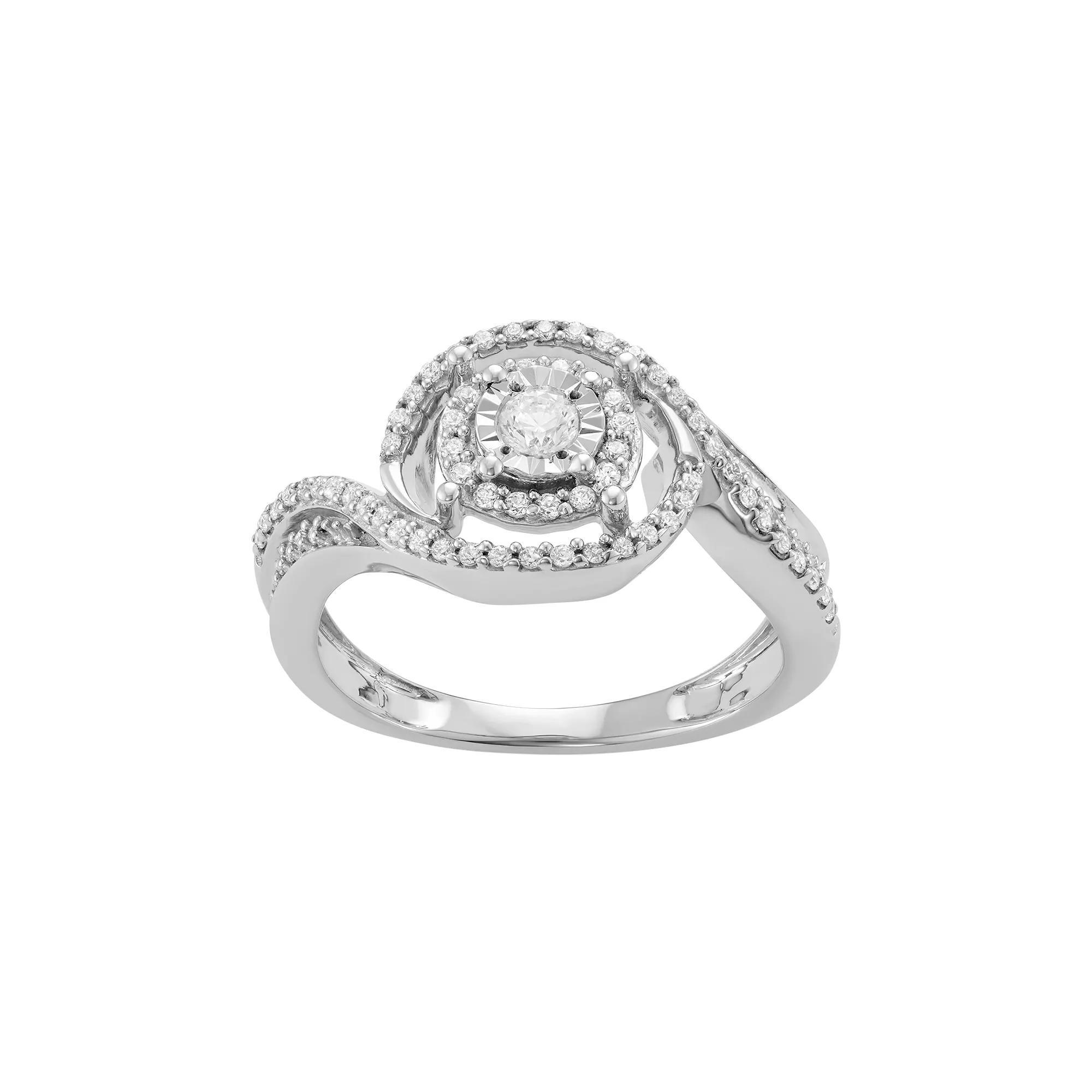 Sterling Silver 3/8 Carat T.W. Diamond Halo Engagement Ring, Women's Product Image
