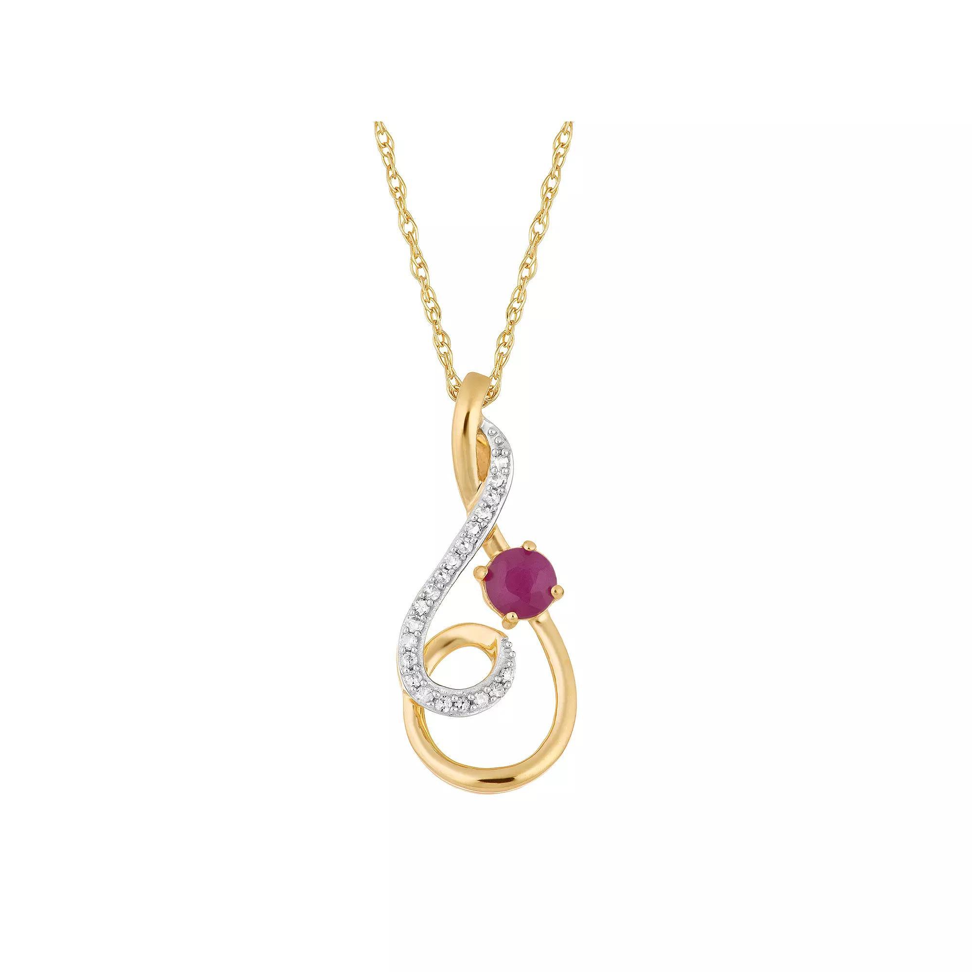 10k Gold Ruby & 1/10 Carat T.W. Diamond Pendant Necklace, Women's, Size: 18" Product Image