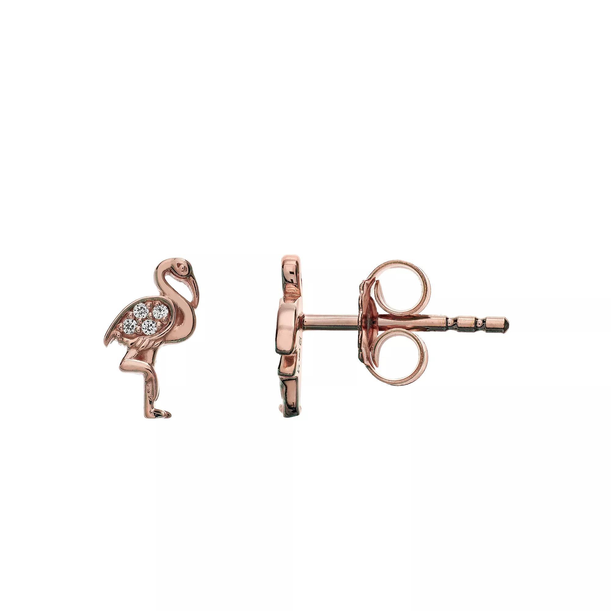 LC Lauren Conrad 10k Rose Gold Over Silver Lab-Created White Sapphire Flamingo Stud Earrings, Women's, Pink Tone Product Image