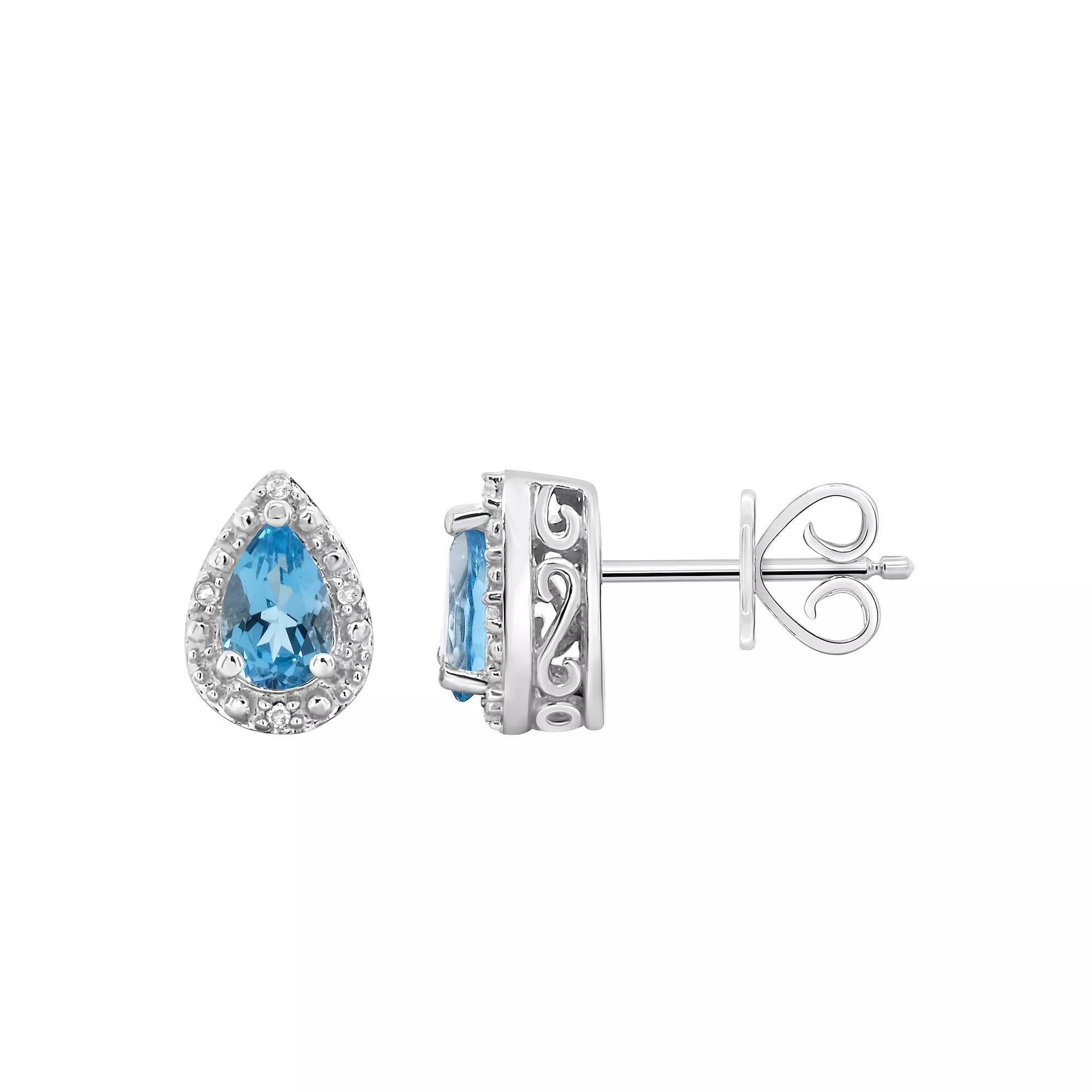 Celebration Gems Sterling Silver Pear Shaped Genuine Amethyst Diamond Accent Stud Earrings, Women's, Blue Topaz Product Image