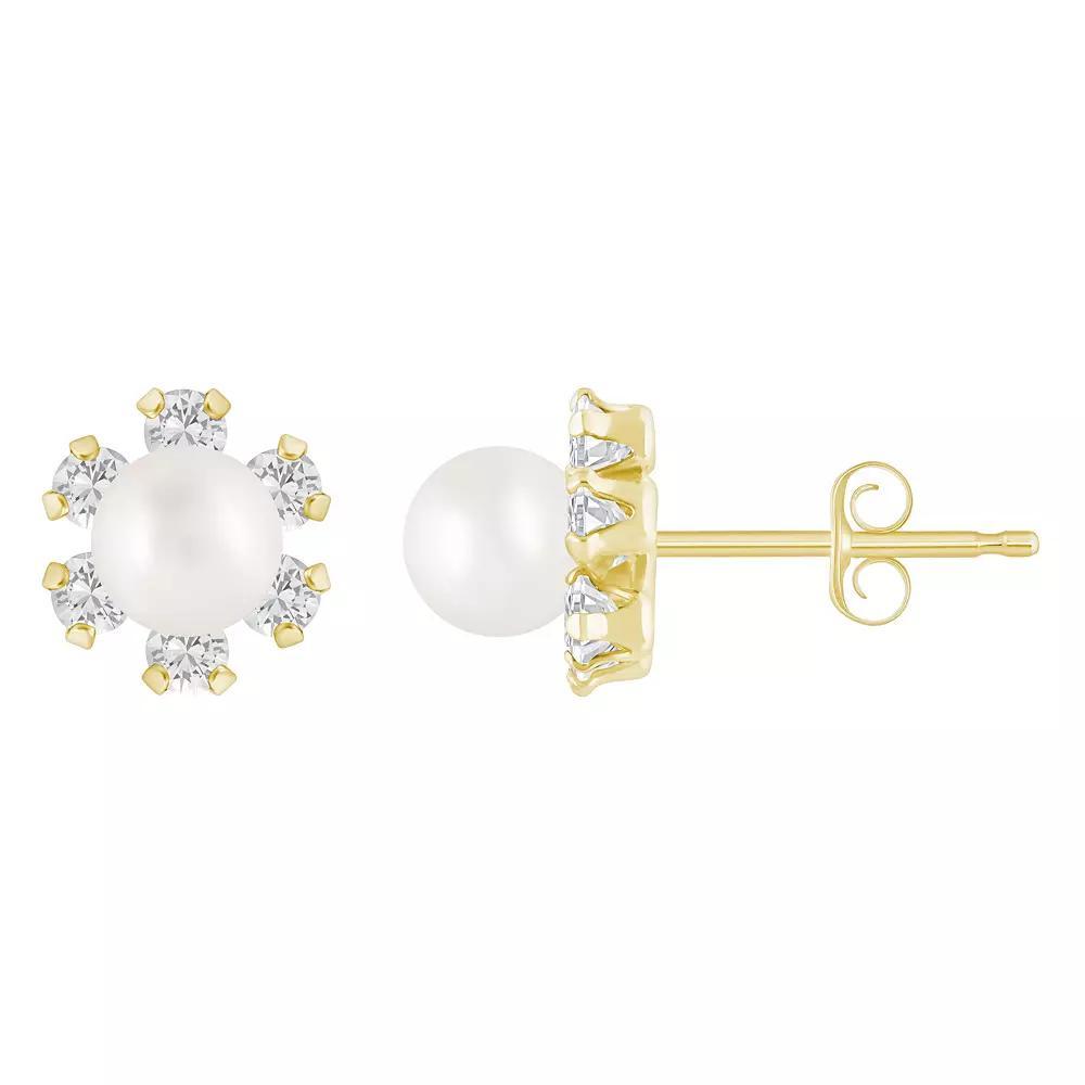 Celebration Gems 10k Gold Freshwater Cultured Pearl & White Topaz Accent Stud Earrings, Womens Product Image