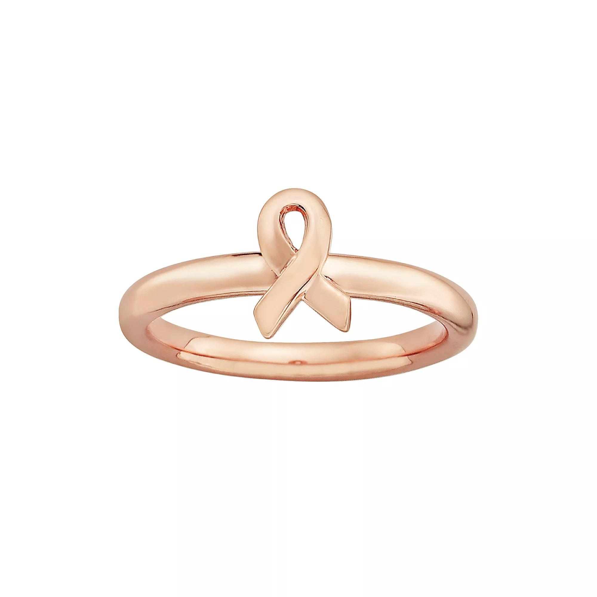 Stacks & Stones 14k Rose Gold Over Silver Breast Cancer Awareness Ribbon Stack Ring, Women's, Size: 9, Pink Product Image