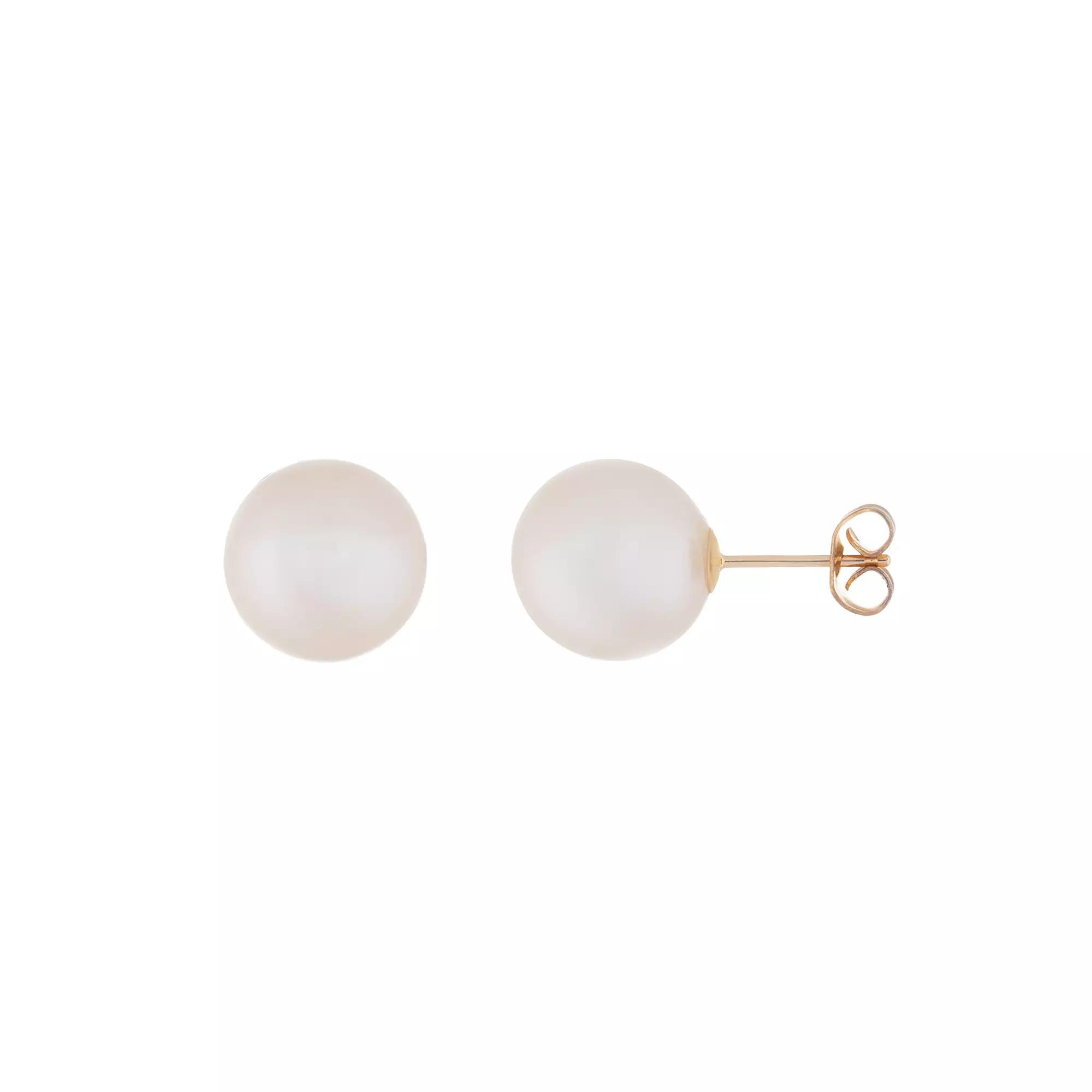 14k Gold 10 mm Freshwater Cultured Pearl Stud Earrings, Women's, White Product Image
