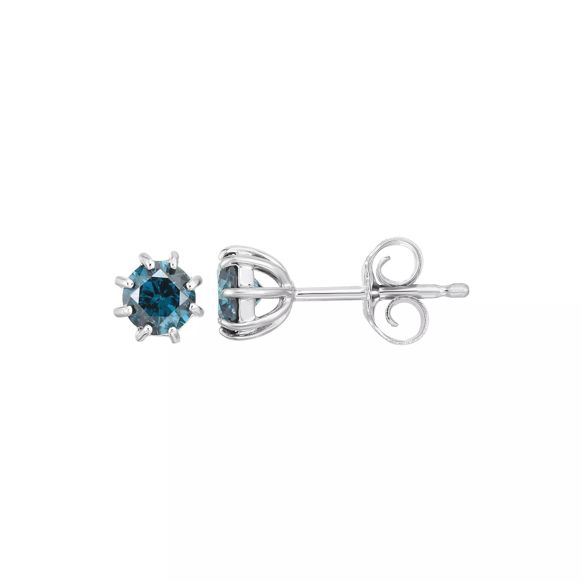 14k White Gold 1/2 Carat T.W. Blue Diamond Stud Earrings, Womens, 14k Whgold Product Image