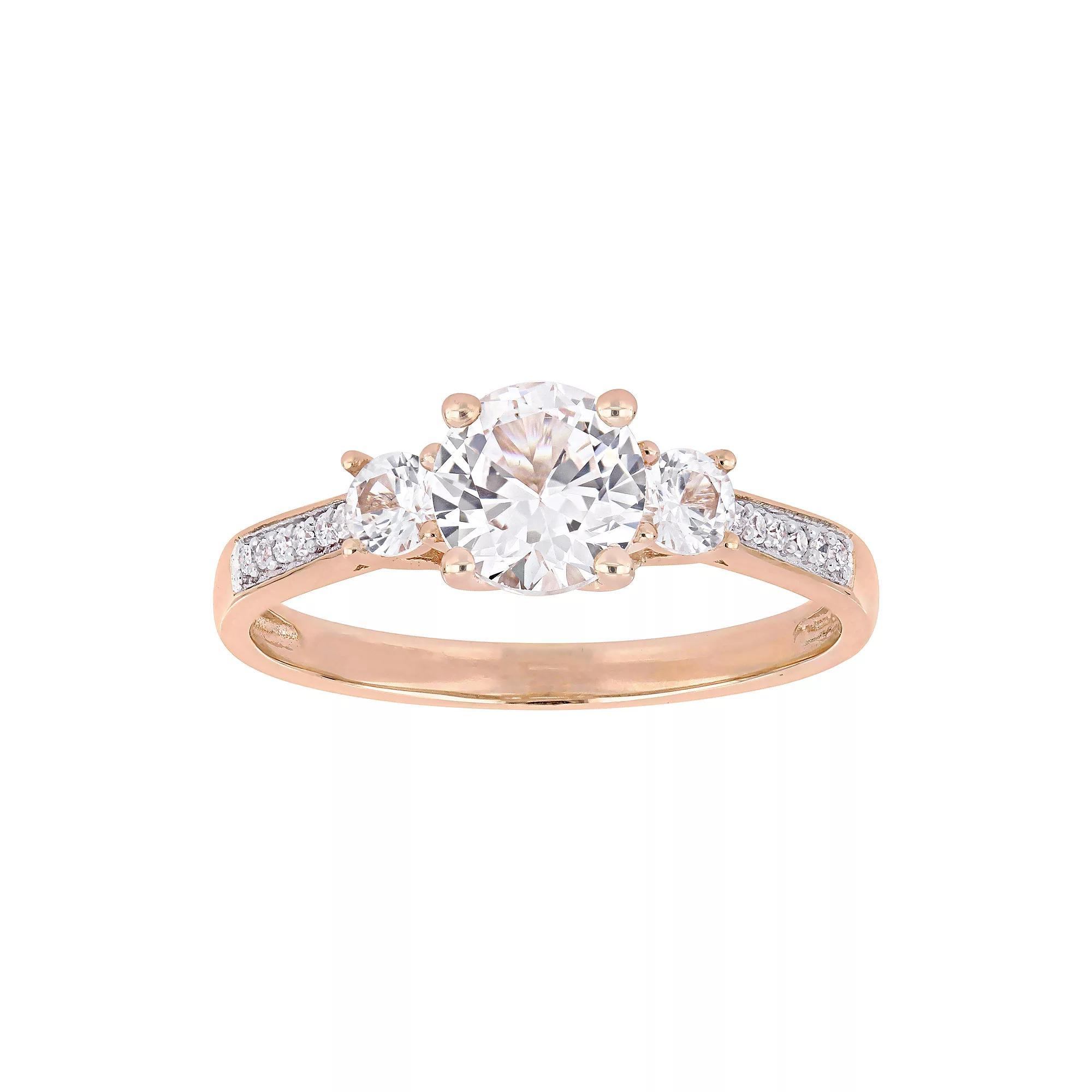 Stella Grace 10K Rose Gold Lab-Created White Sapphire & Diamond Accent 3-Stone Engagement Ring, Women's, Size: 8, 10k Pink Product Image