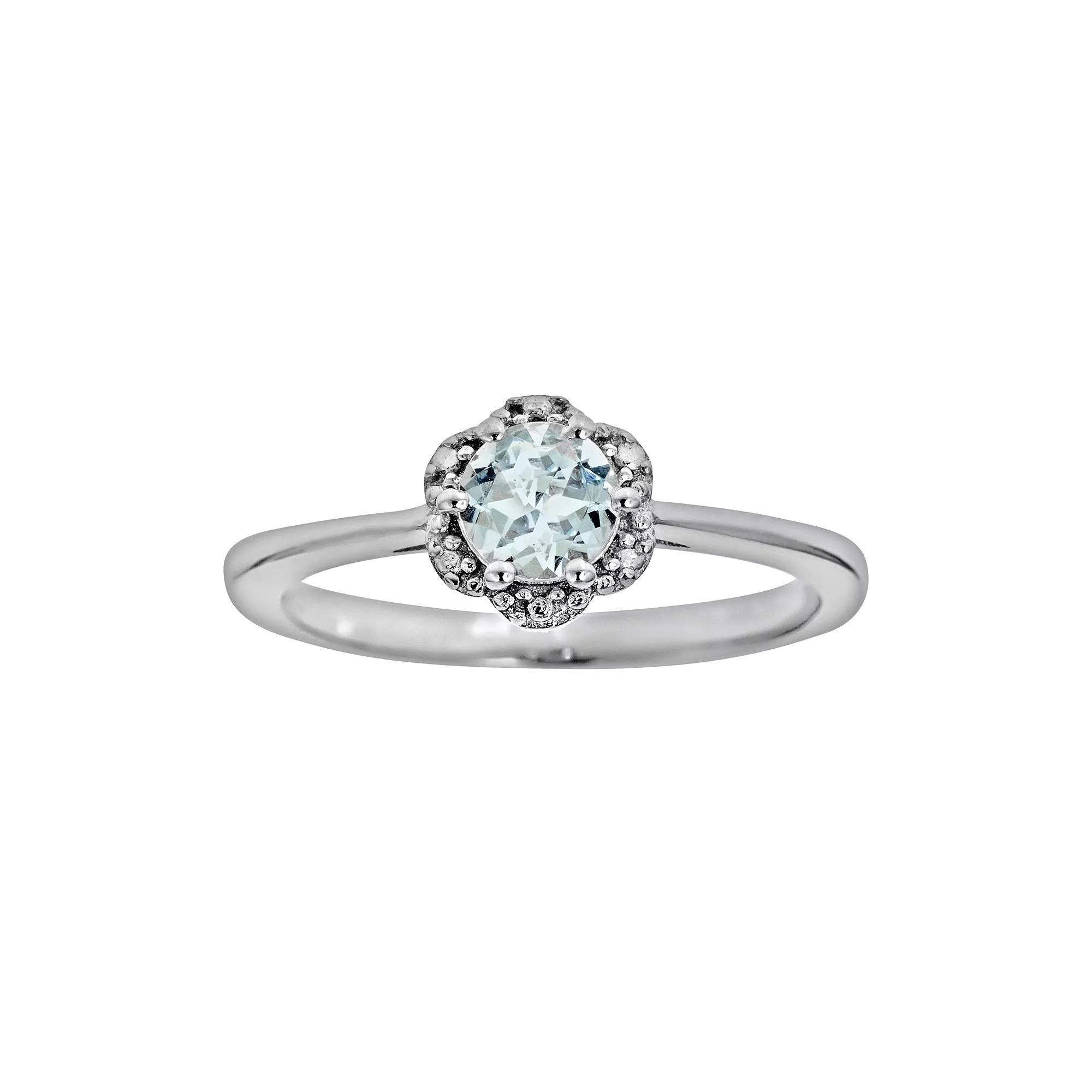 Celebration Gems Sterling Silver Aquamarine Studded Flower Ring, Women's, Size: 8 Product Image