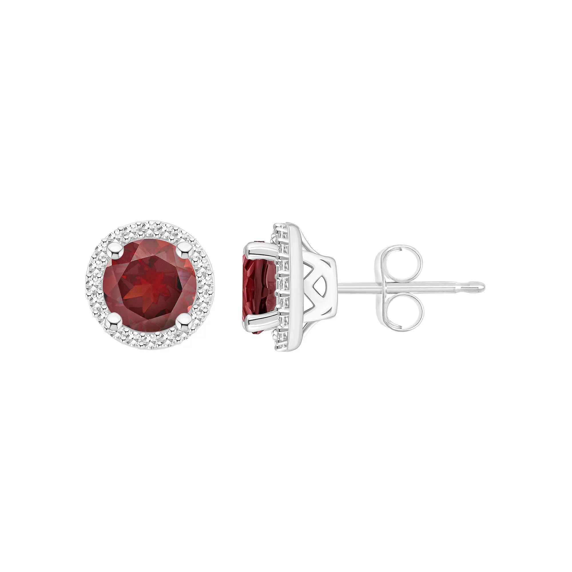 Celebration Gems Sterling Silver Gemstone & 1/5 Carat T.W. Diamond 6mm Halo Stud Earrings, Women's, Blue Topaz Product Image