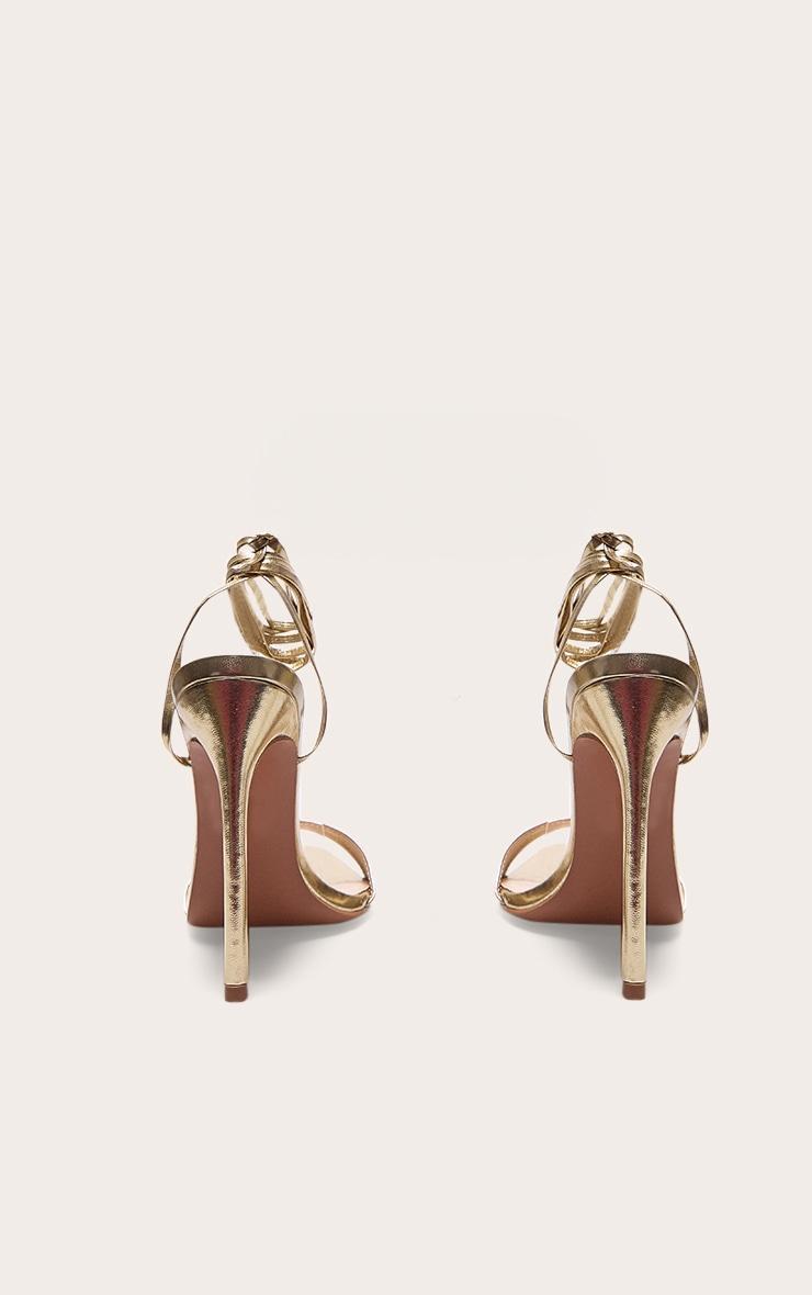 Gold PU Point Toe High Heeled Lace Up Sandals Product Image