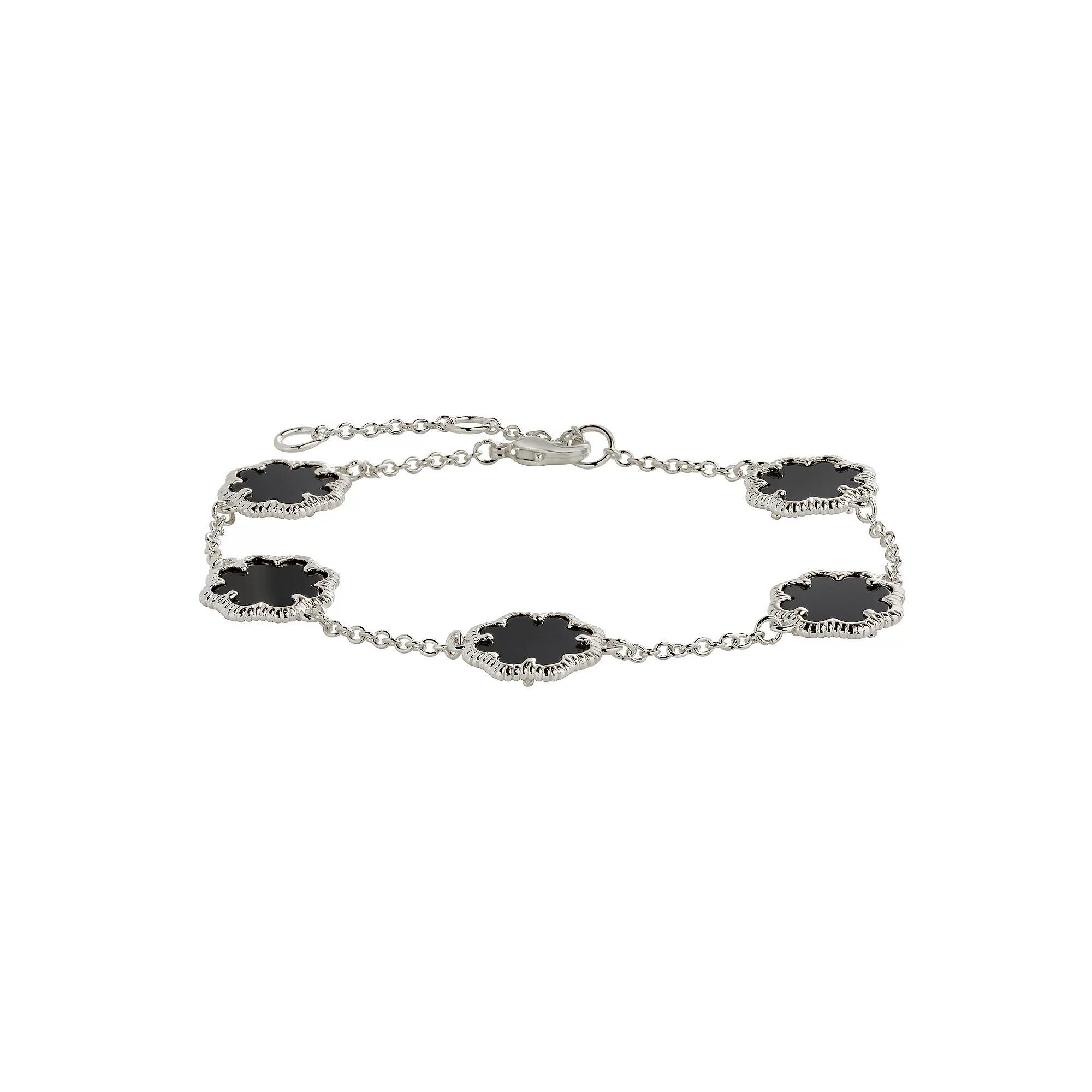 MC Collective Mother-of-Pearl Flower Medallion Station Bracelet, Women's, Size: 7.5", Silver Tone Product Image