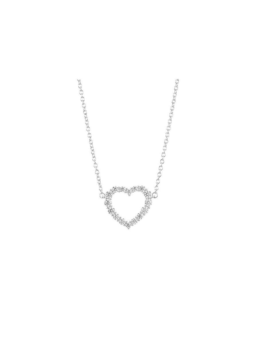 Womens 18K White Gold & Diamond Medium Heart Pendant Necklace Product Image