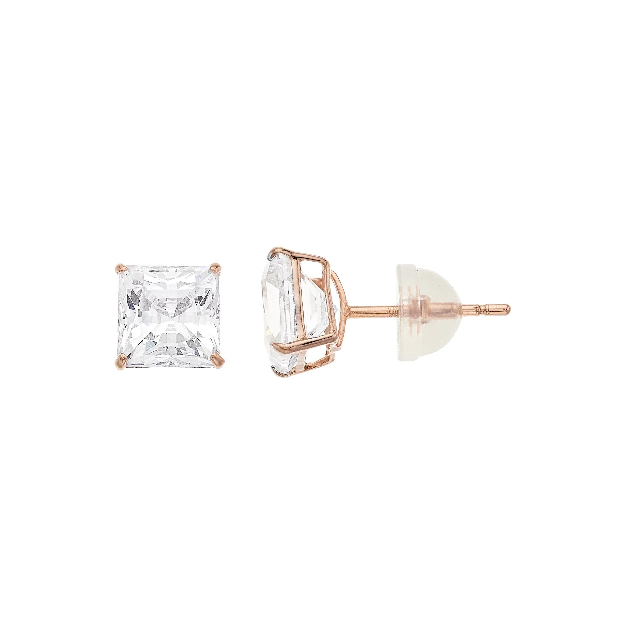Renaissance Collection 10k Rose Gold Square Cubic Zirconia Stud Earrings, Women's Product Image