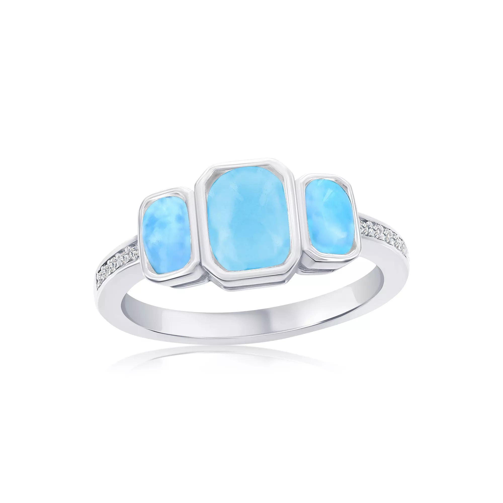Nautica Rocks Sterling Silver Rectangle Larimar & Cubic Zirconia Ring, Women's, Size: 7 Product Image