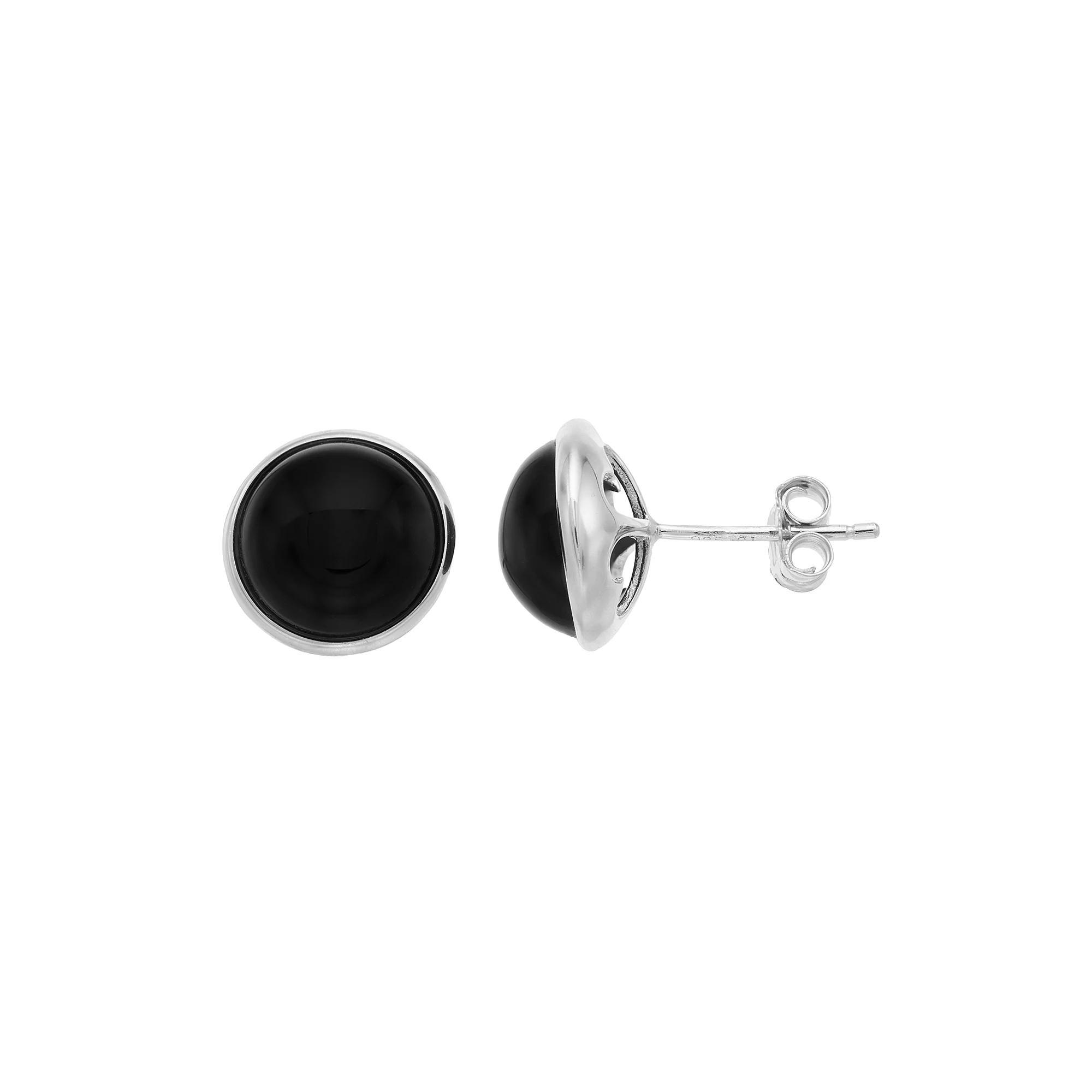 Sterling Silver Onyx Button Stud Earrings, Women's Product Image