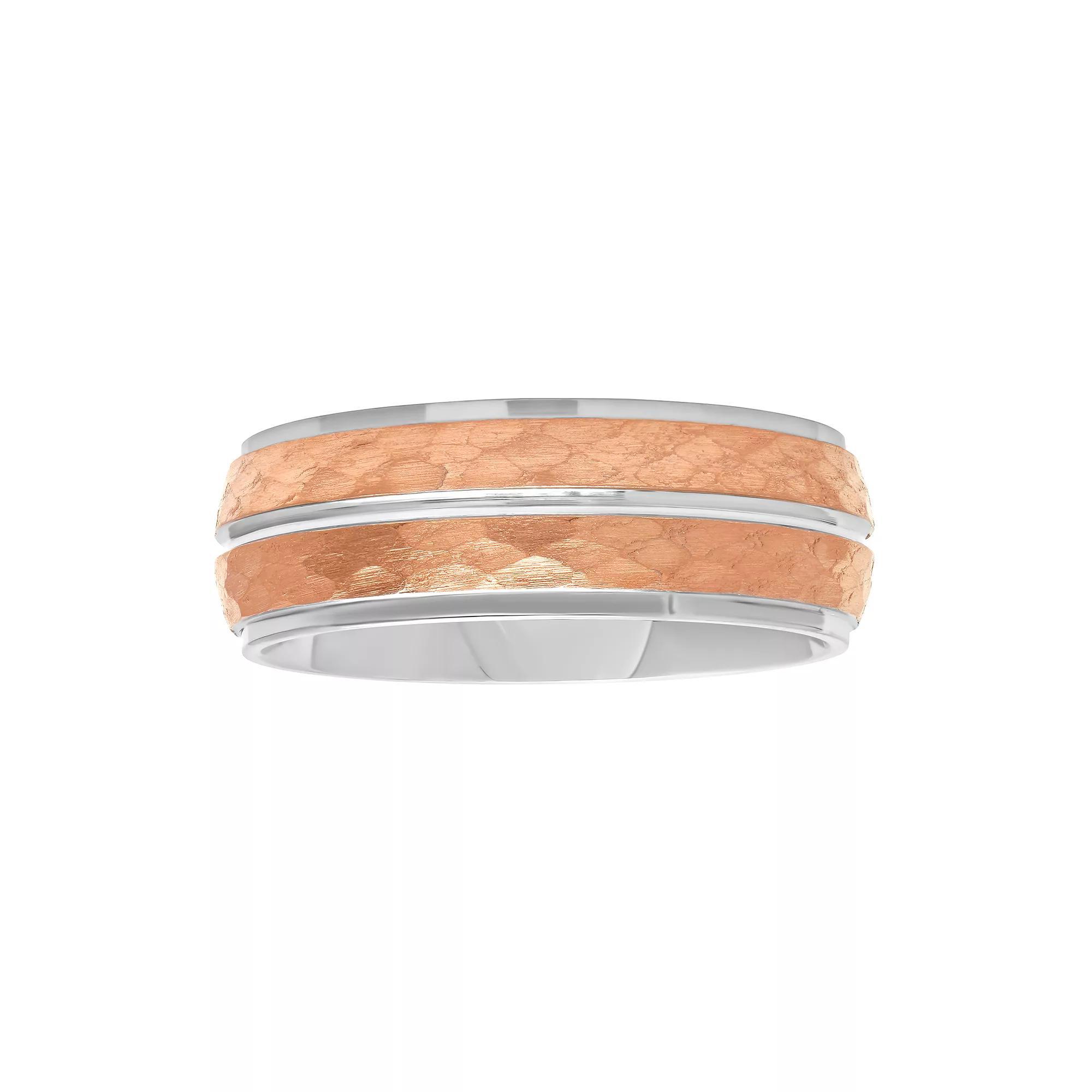 Men's Stainless Steel Hammered Band, Size: 10.50, Pink Tone Product Image