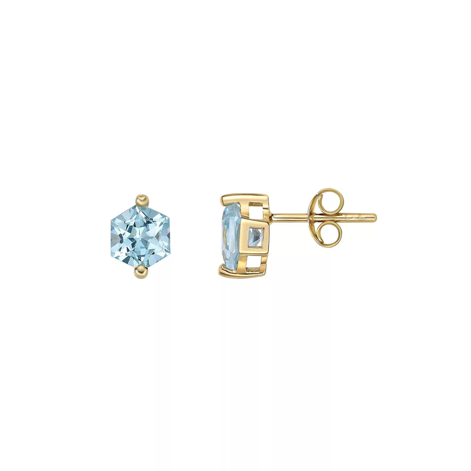 Gemminded 14k Gold Over Silver Blue Topaz Stud Earrings, Women's, Gold Tone Product Image