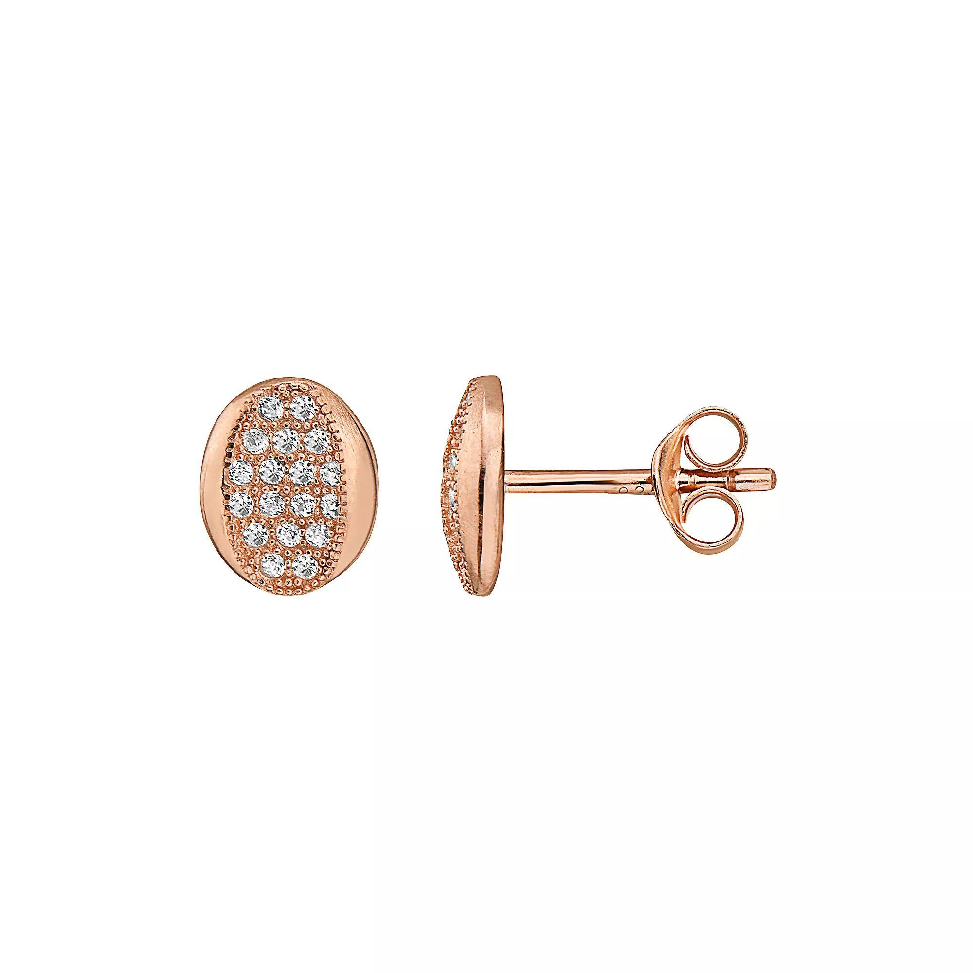 18k Rose Gold Over Sterling Silver Round Cubic Zirconia Stud Earrings, Womens, Pink Tone Product Image