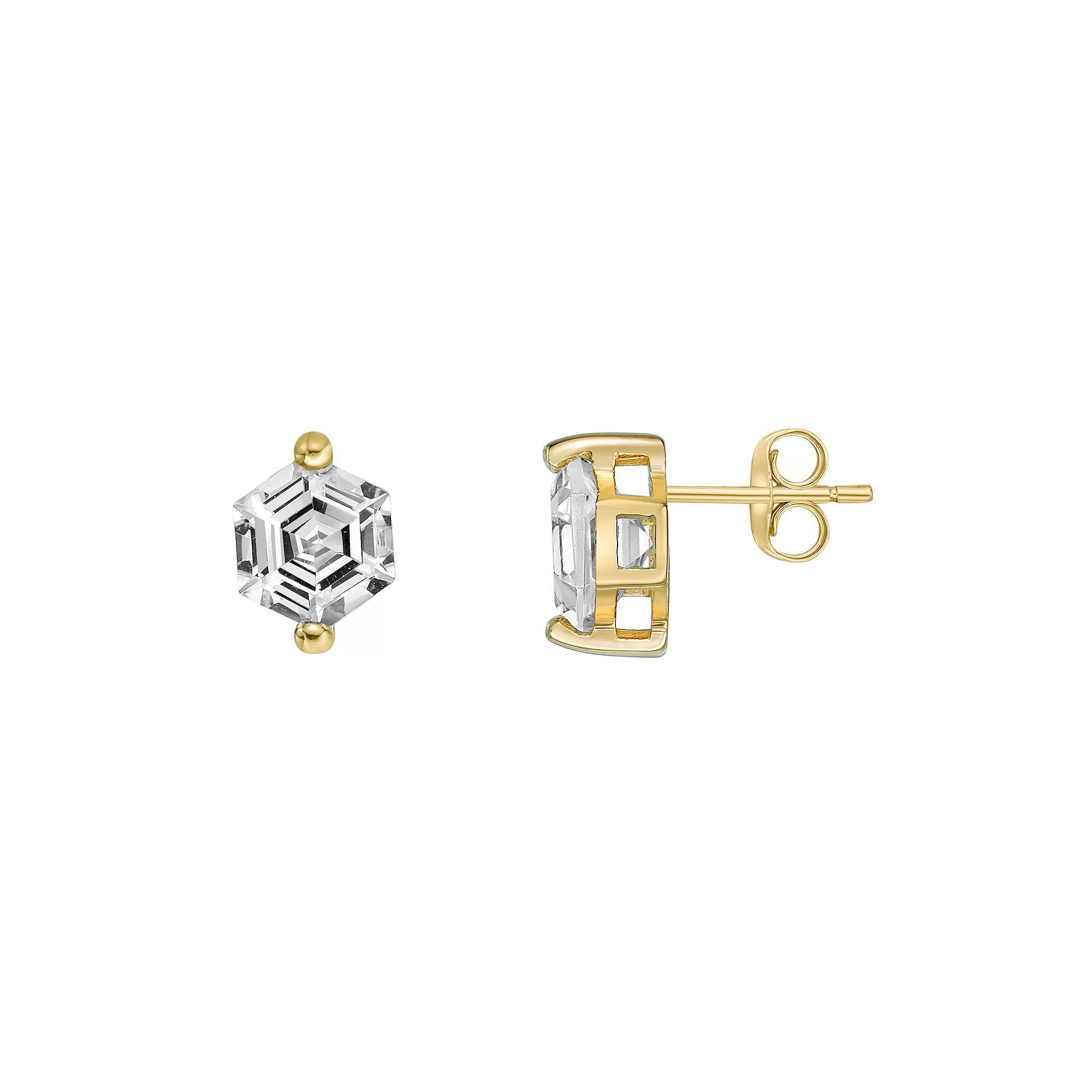 Gemminded 14k Gold Over Silver White Topaz Stud Earrings, Women's, Gold Tone Product Image