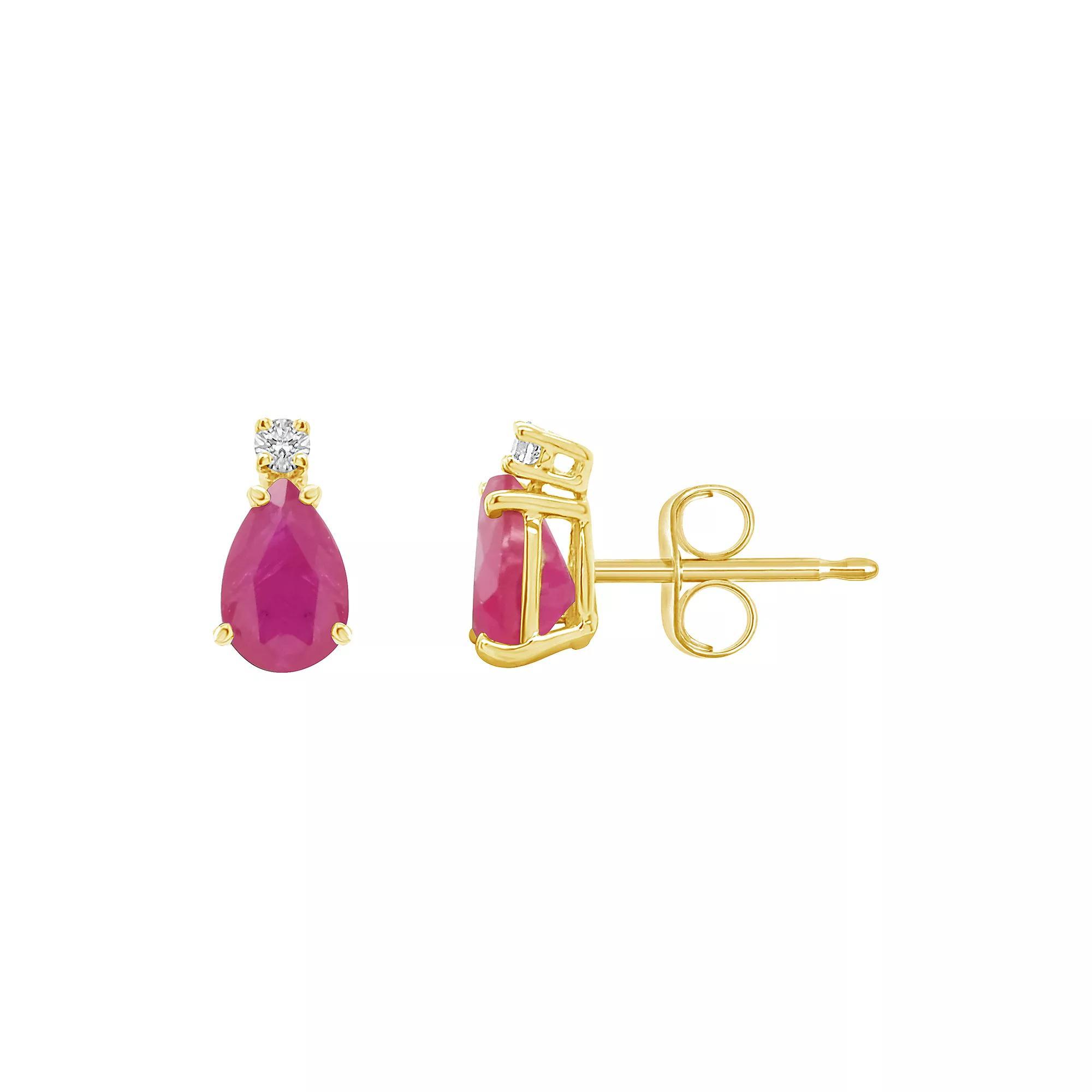 Celebration Gems 14K Gold Pear-Shaped Diamond Accent Gemstone Earrings, Women's, Red Product Image