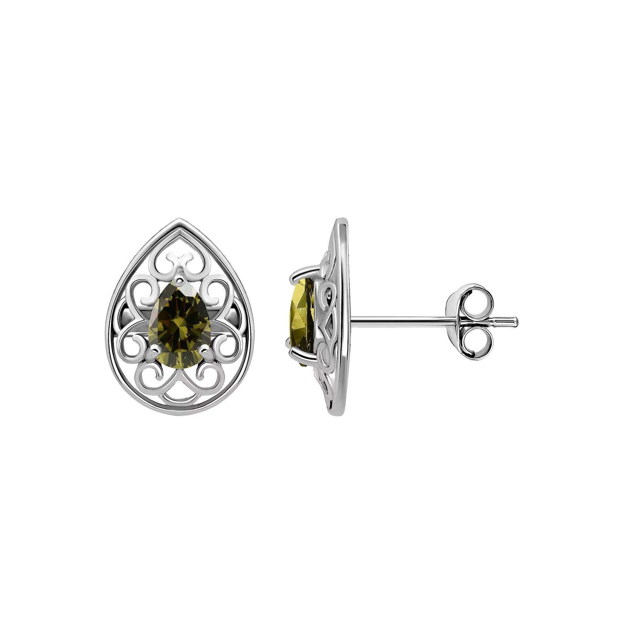 Aleure Precioso Sterling Silver Gemstone Teardrop Stud Earrings, Women's, Silver Tone Green Product Image