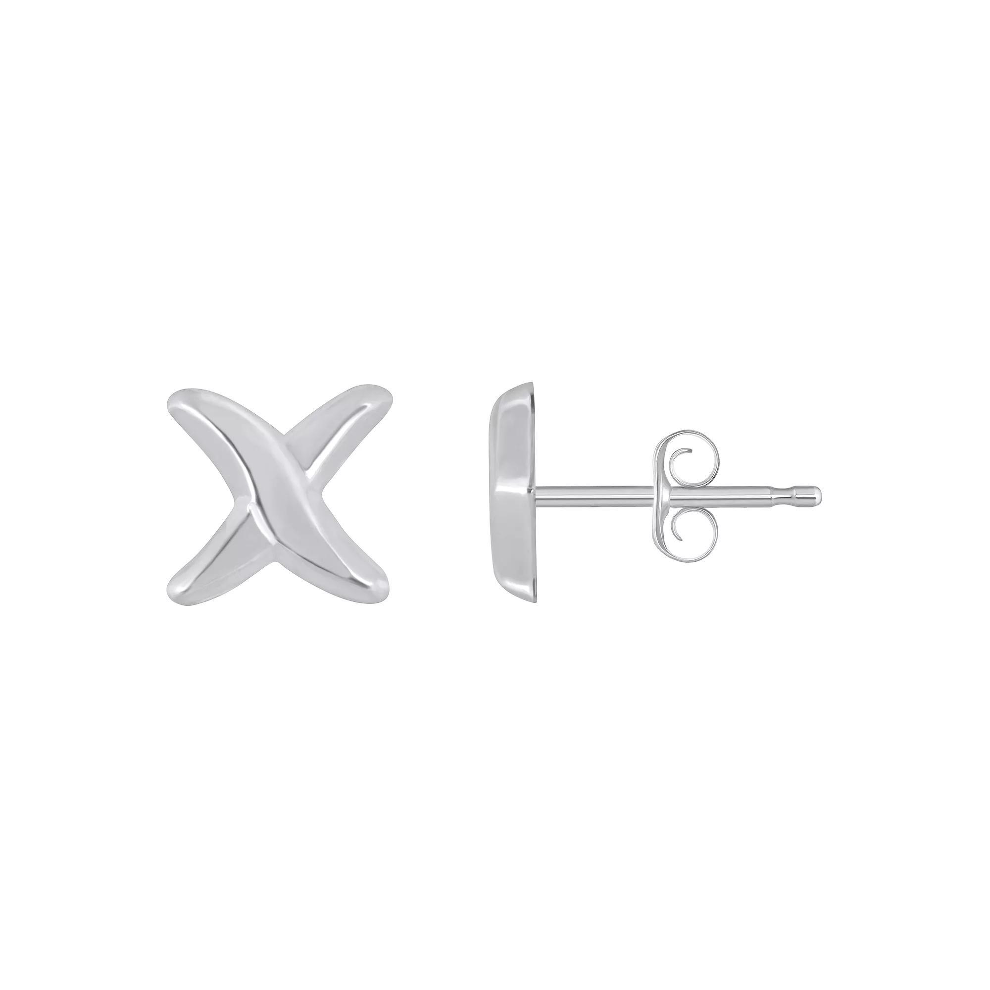 14k Gold X-Shaped Stud Earrings, Women's, 14k White Gold Product Image