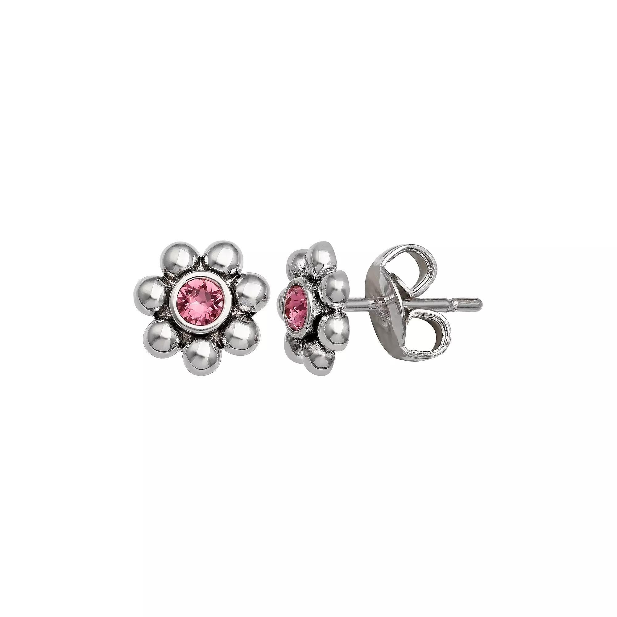 Brilliance Fine Silver-Plated Crystal Flower Birthstone Stud Earrings, Women's, Silver Tone February Product Image