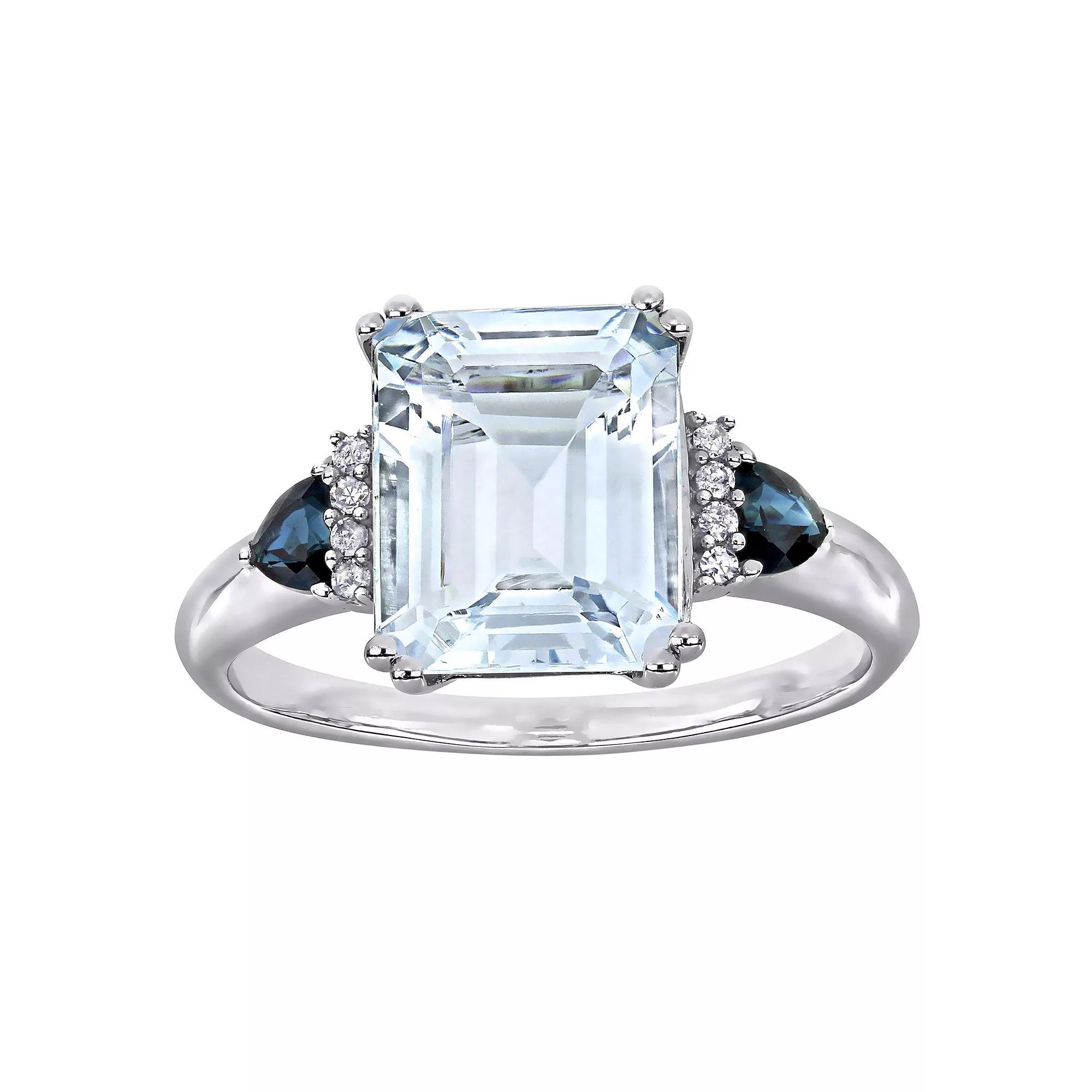 Stella Grace Sterling Silver Aquamarine & Sapphire Fashion Ring, Women's, Size: 9, Silver Tone Product Image