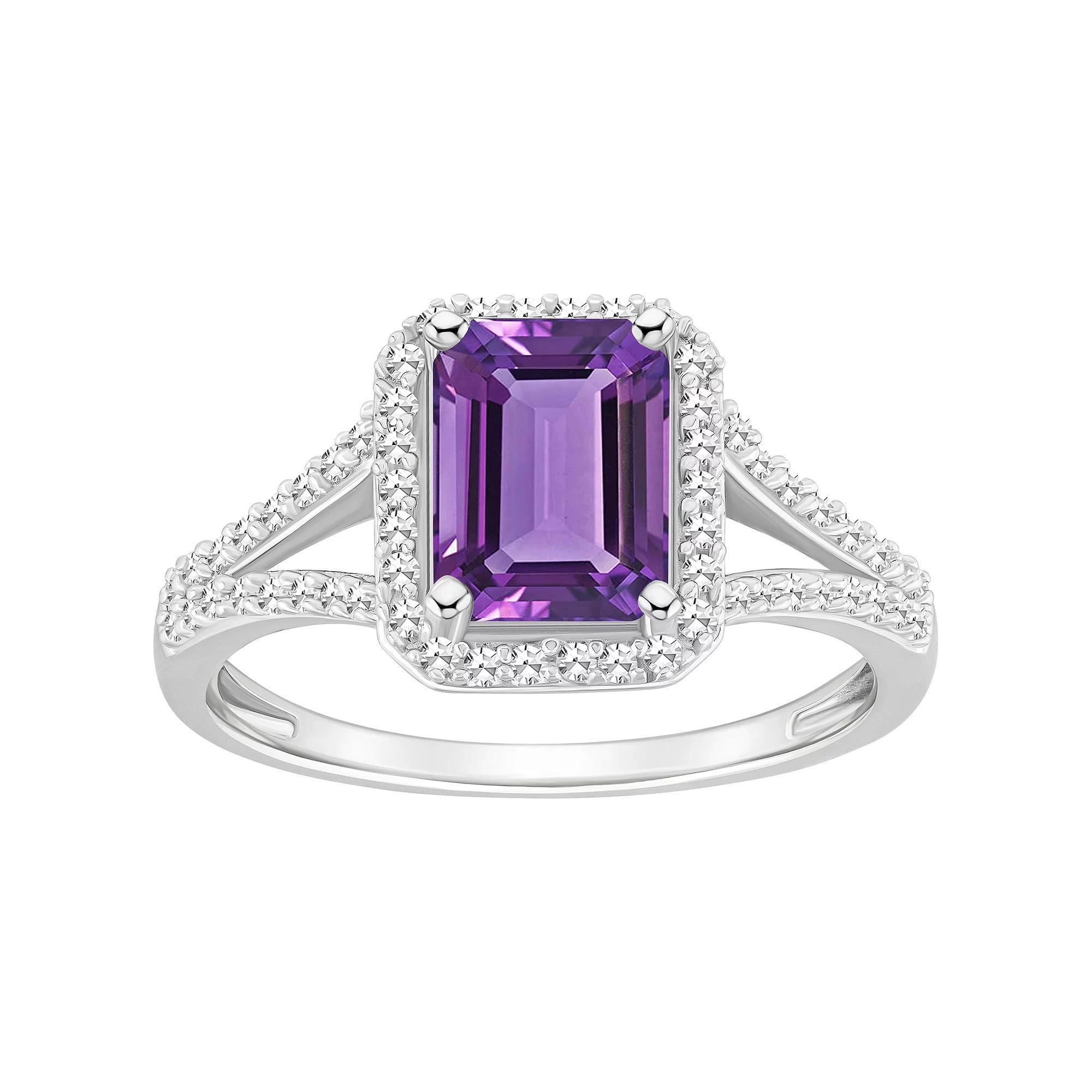 Celebration Gems Sterling Silver Gemstone & 1/4 Carat T.W. Diamond Halo Ring, Women's, Size: 10, Purple Product Image