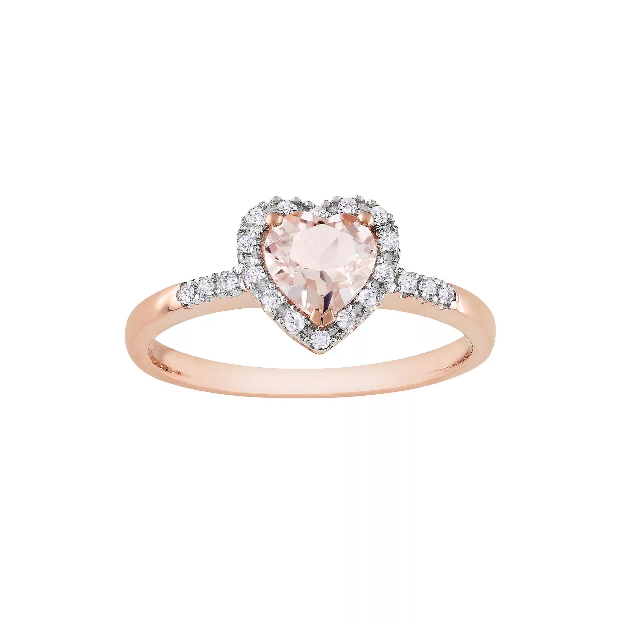 10k Rose Gold 1/10-ct. T.W. Diamond & Morganite Heart Ring, Womens Pink Product Image
