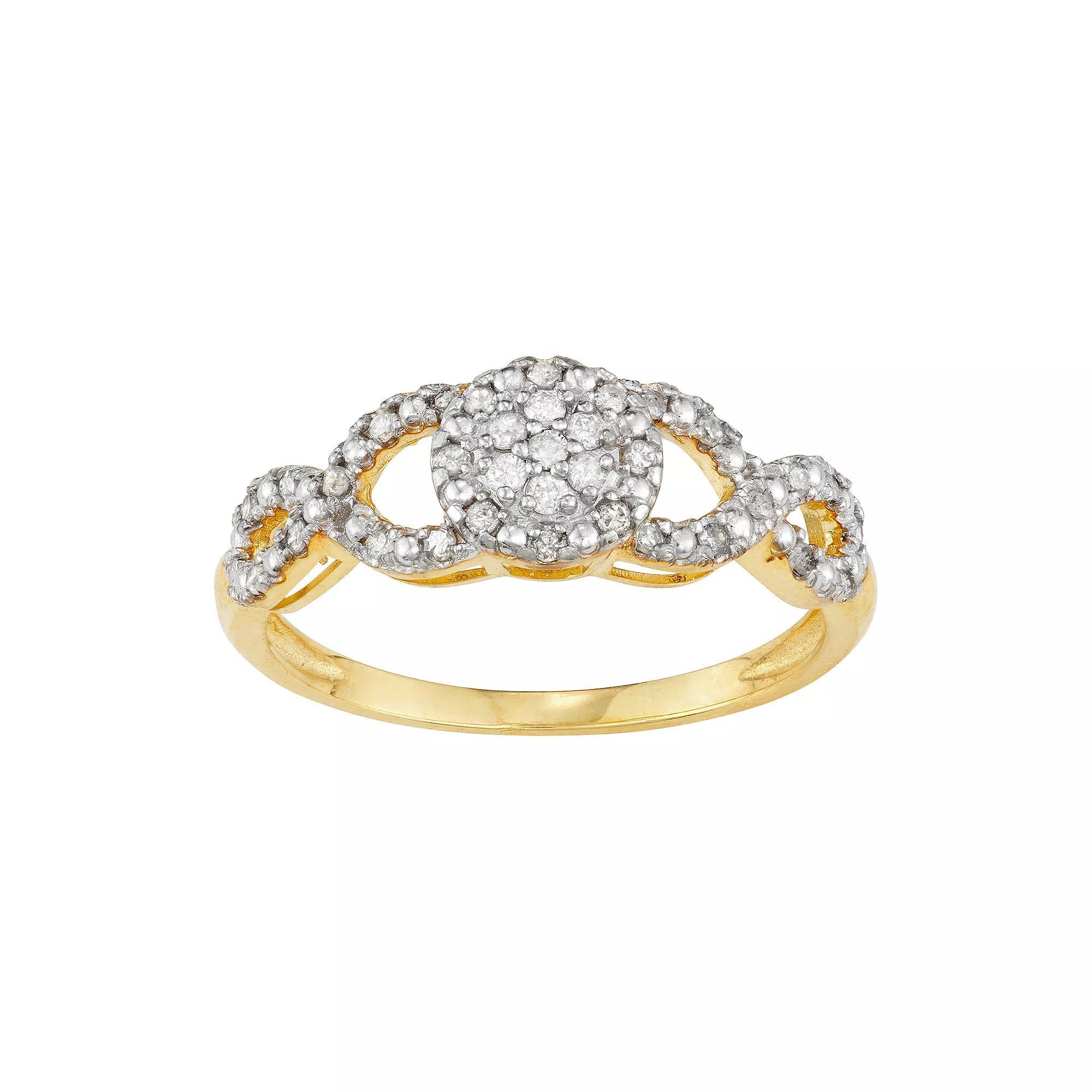 Tiara 10k Gold 1/5 Carat TW Diamond Cluster Ring, Womens Product Image