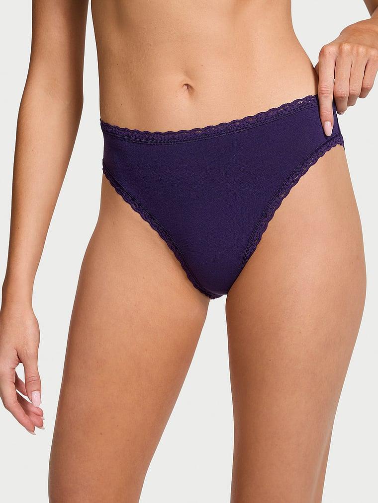 Lace-Trim Cotton High-Leg Brief Panty Product Image