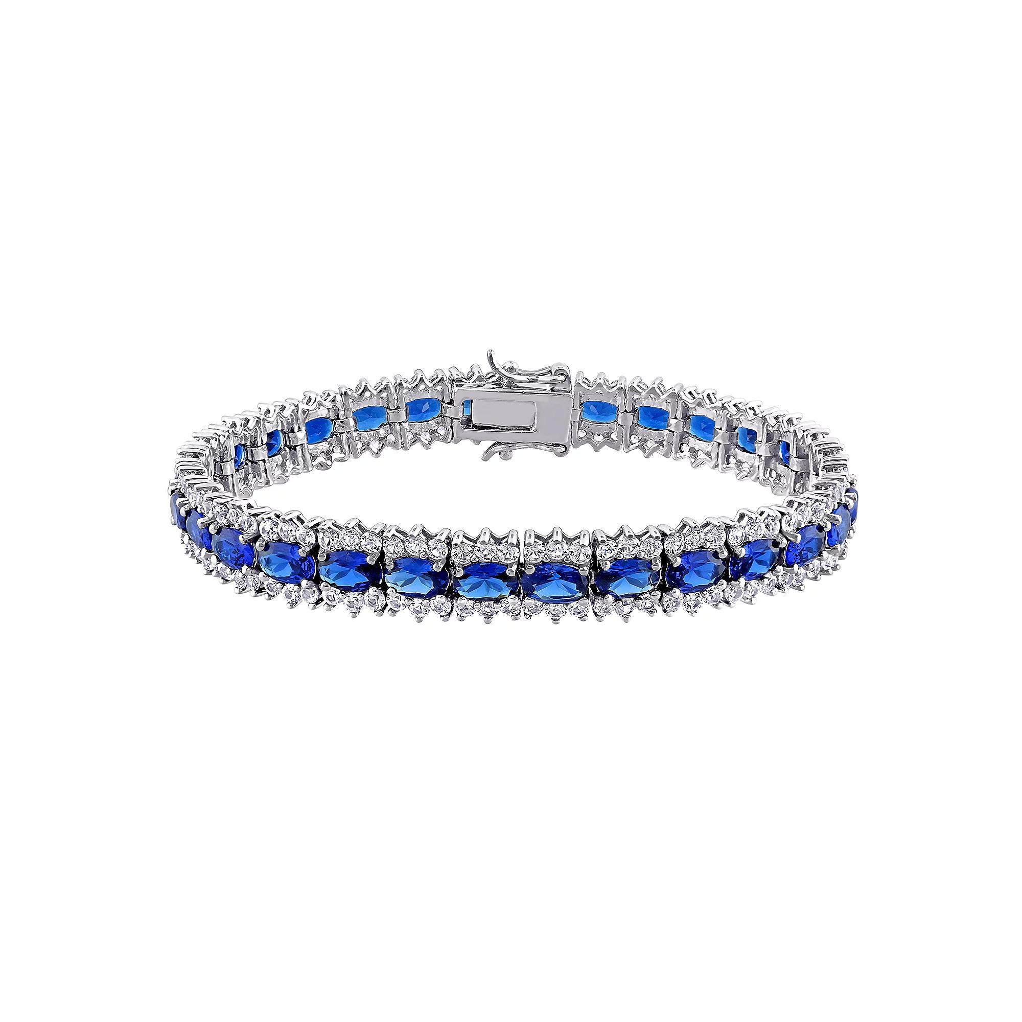 Stella Grace Sterling Silver Lab-Created Blue & White Sapphire Bracelet, Womens Product Image