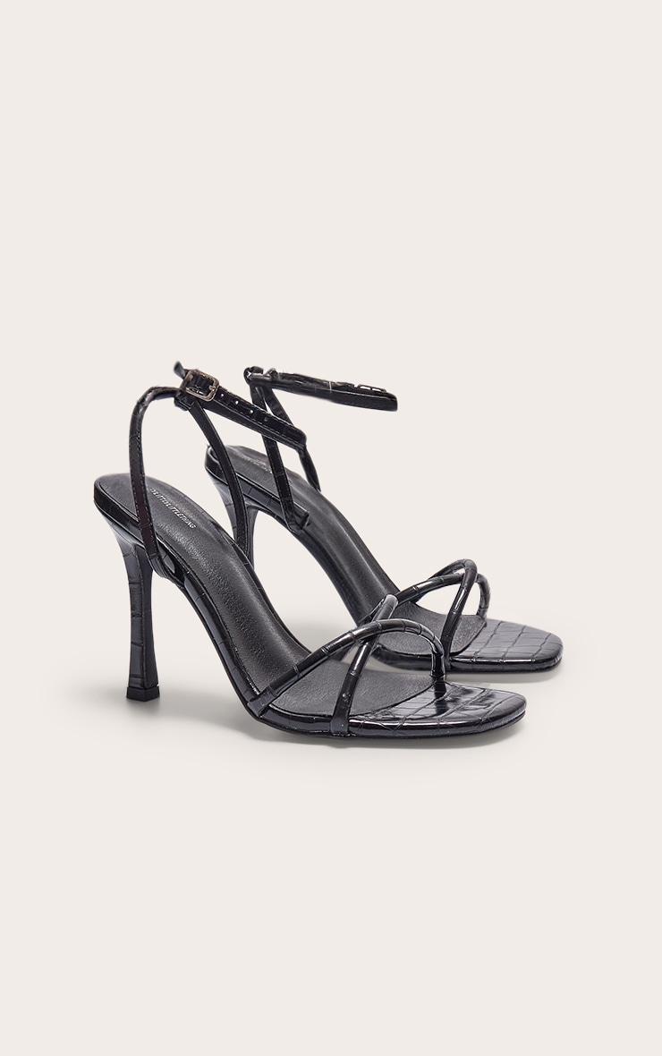 Black PU Croc Square Toe Barely There High Heeled Sandals Product Image