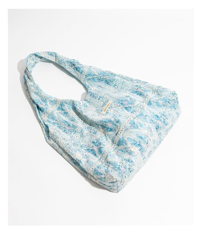 Floral Print Lace Trim Tote Bag Product Image