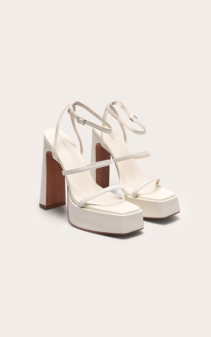 Cream Pu Square Toe Platform Heeled Sandals Product Image