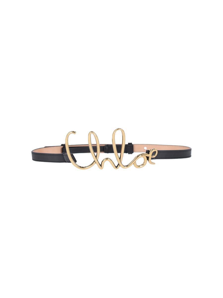CHLOÉ Iconic Leather Belt Gold-tone Hardware In Black Product Image