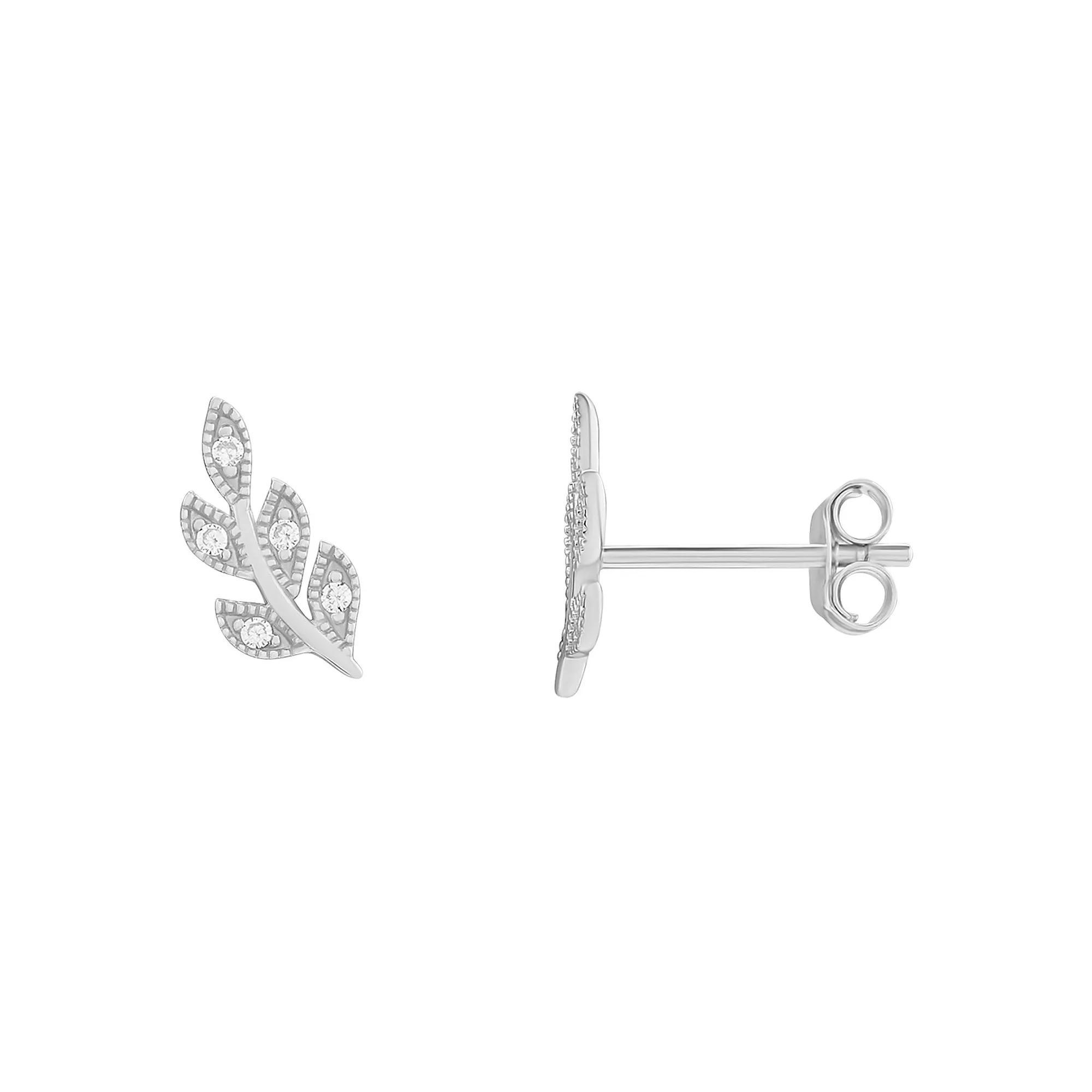 PRIMROSE Sterling Silver Cubic Zirconia Accent Beaded Leaf Stud Earrings, Women's Product Image
