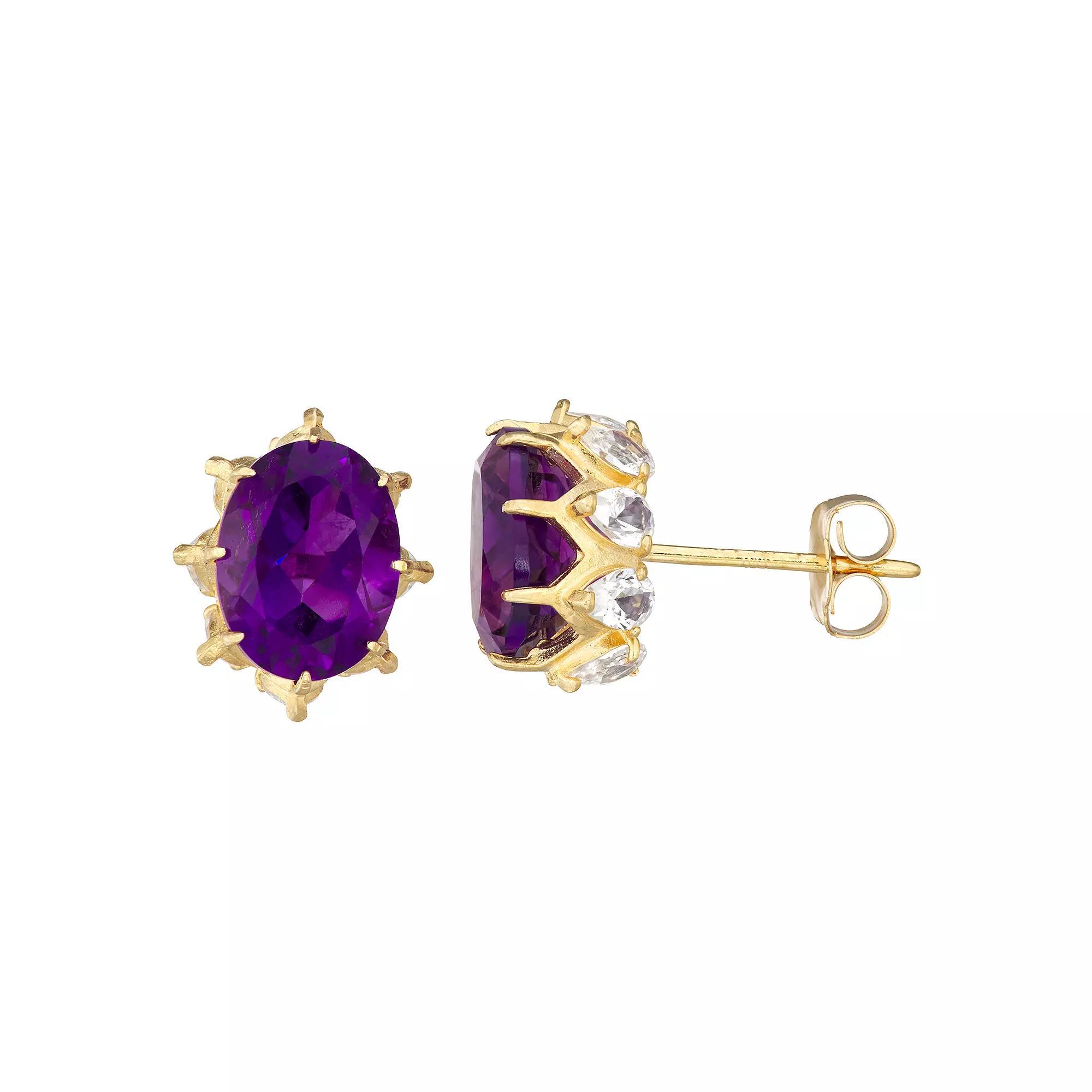 Designs by Gioelli 10k Gold Gemstone Oval Crown Stud Earrings, Womens, Purple Product Image