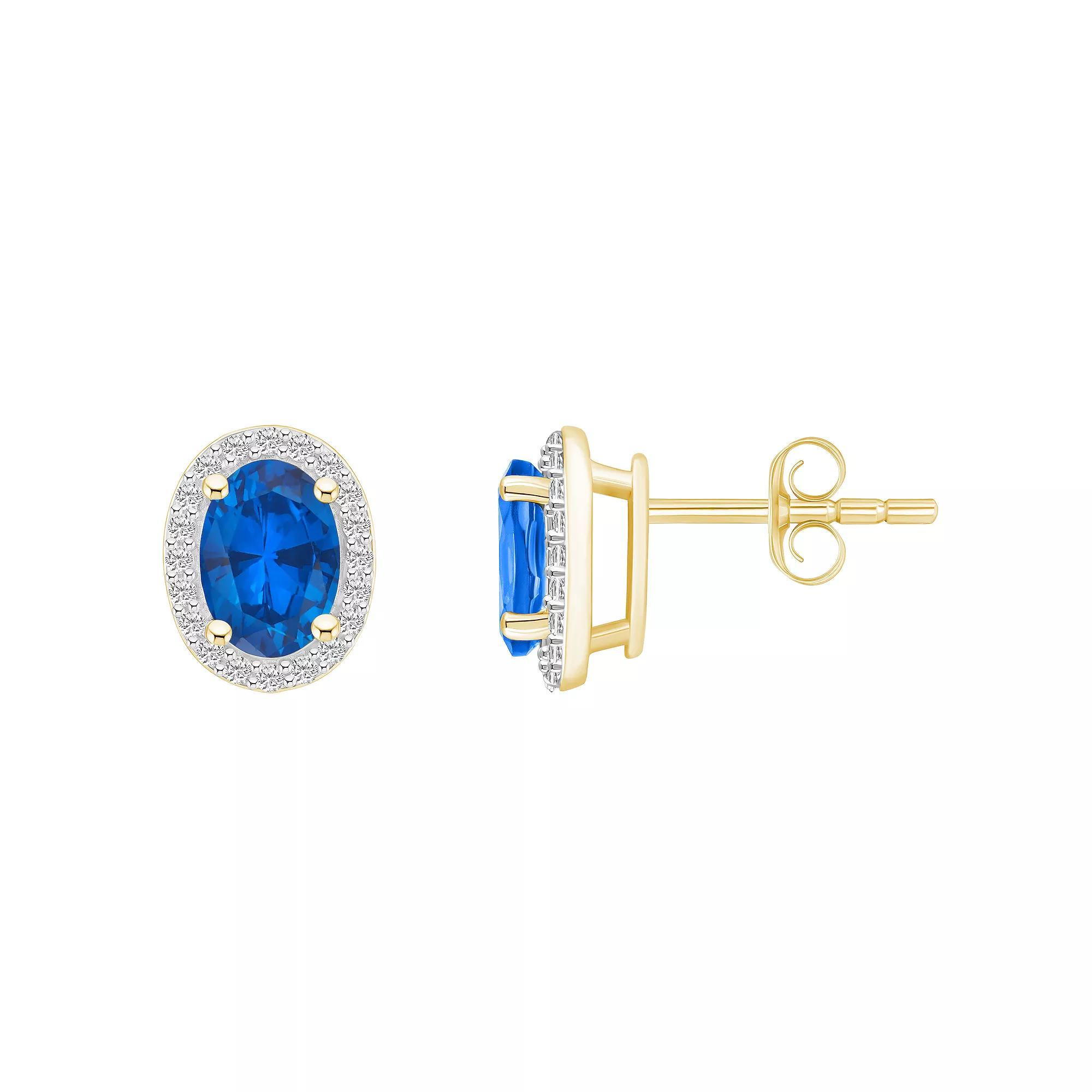 Celebration Gems 10k Gold Oval Gemstone & Lab-Created White Sapphire Halo Stud Earrings, Women's, Created Red Product Image