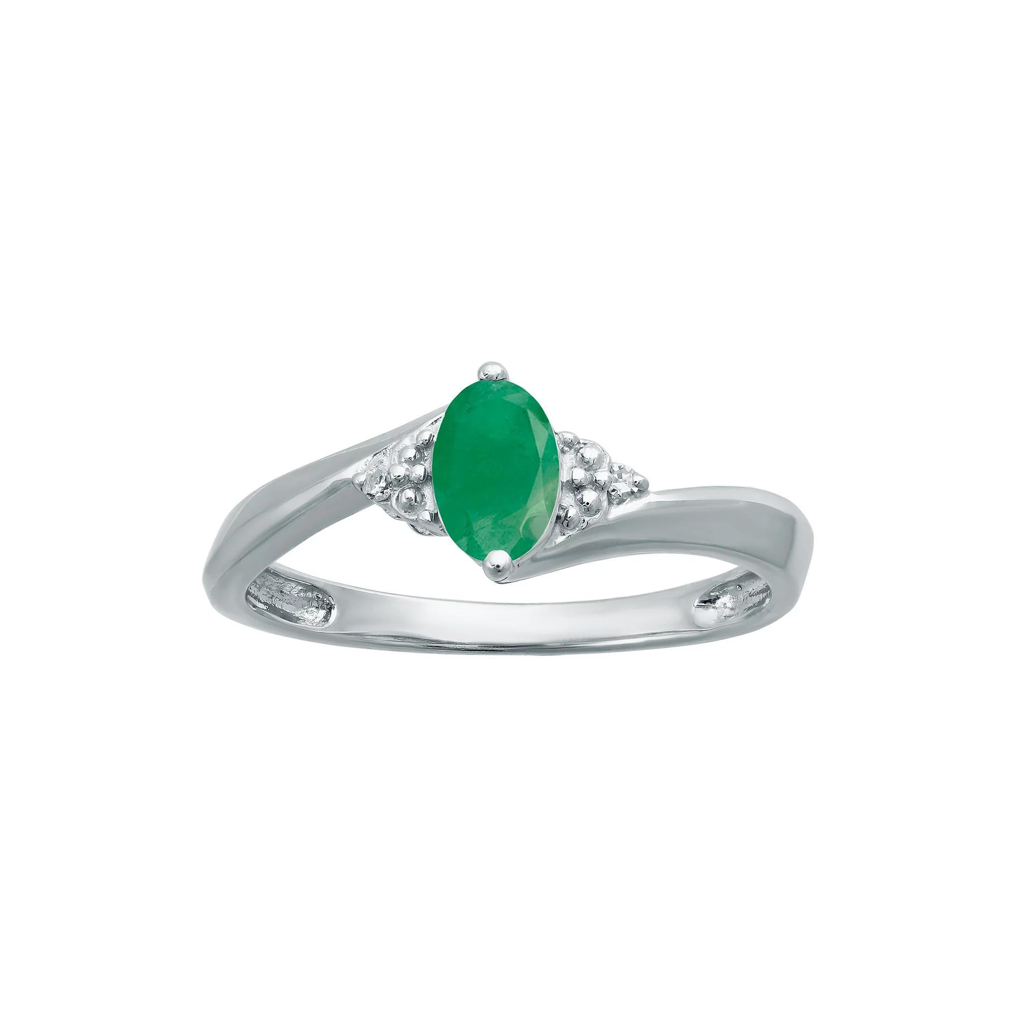 Gemminded Sterling Silver Gemstone Diamond Accent Ring, Women's, Size: 5, Green Product Image