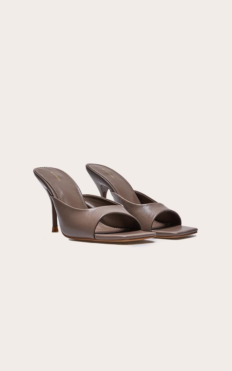 Grey Pu Square Toe High Stiletto Heeled Mules Product Image