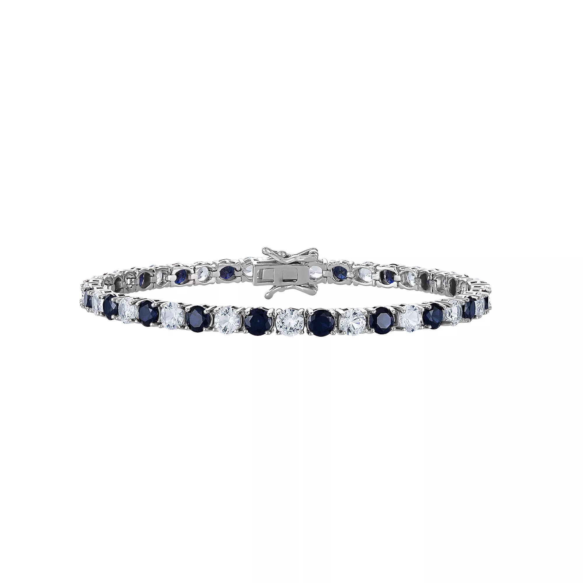 Rhodium Over Sterling Silver Lab-Created Sapphire Bracelet, Womens Product Image