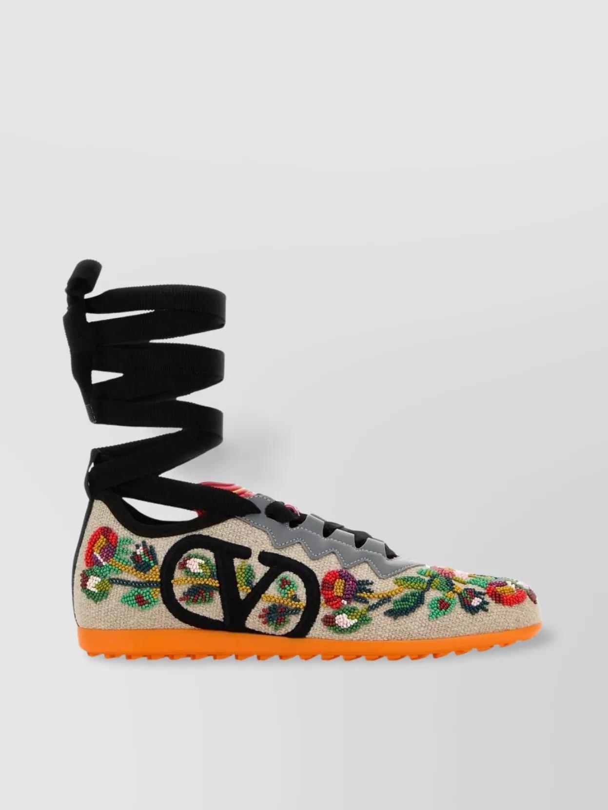 VALENTINO GARAVANI Embroidered Canvas Sneakers Rubber Sole Product Image