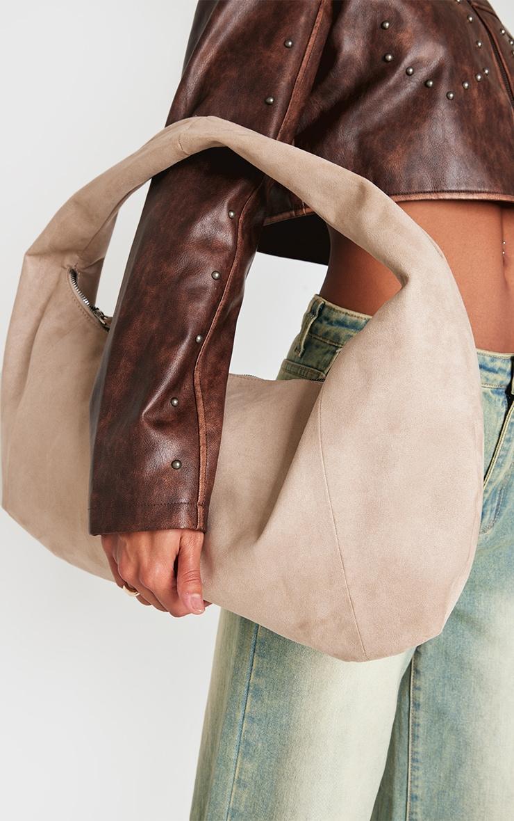 Cream Oversized Faux Suede Tote Bag Product Image