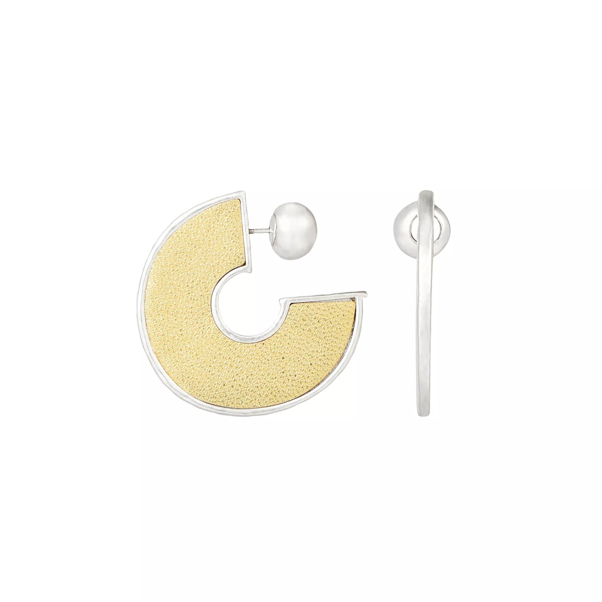Bella Uno Silver Tone Leather Hoop Earrings, Womens, Two Tone Product Image