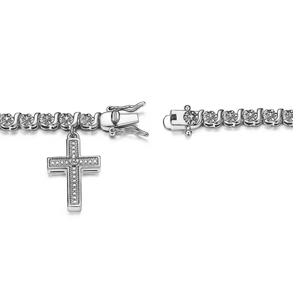 Sarafina Silver Tone Diamond Accent Cross Charm Bracelet, Women's, Size: 7.25", Silver Tone White Product Image