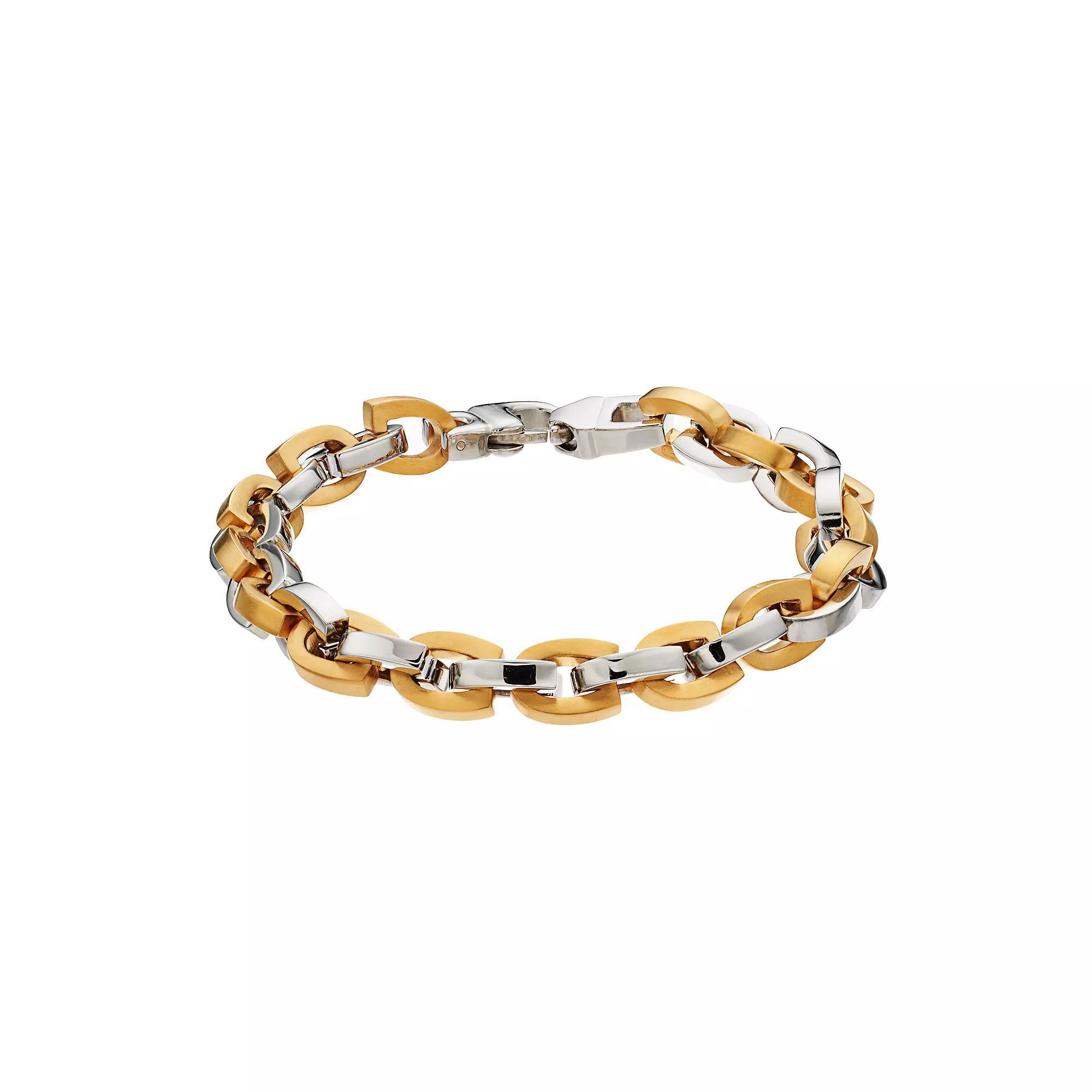 Men's Two Tone Stainless Steel Horseshoe Chain Bracelet Product Image