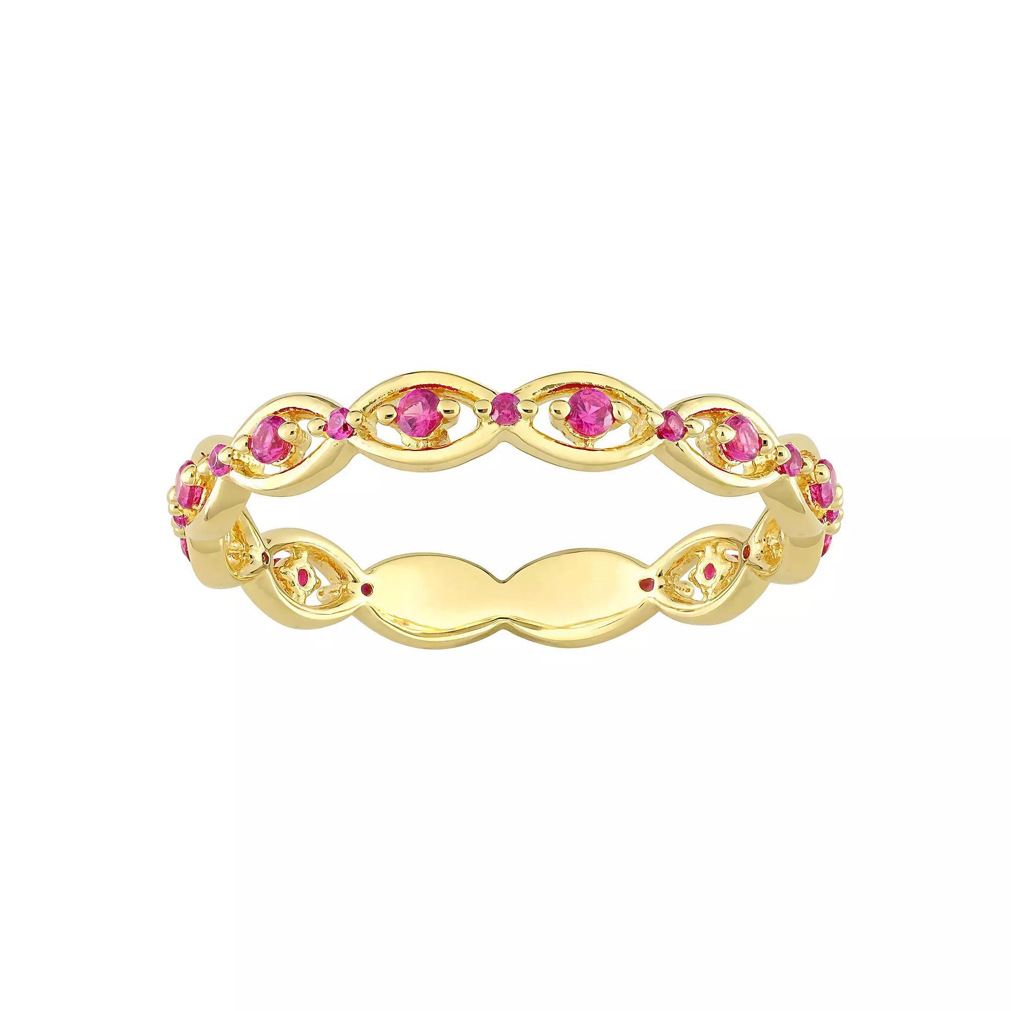 Stella Grace Gold Tone Sterling Silver Lab-Created Ruby Eternity Ring, Women's, Size: 7, 18k Gold Plated Product Image