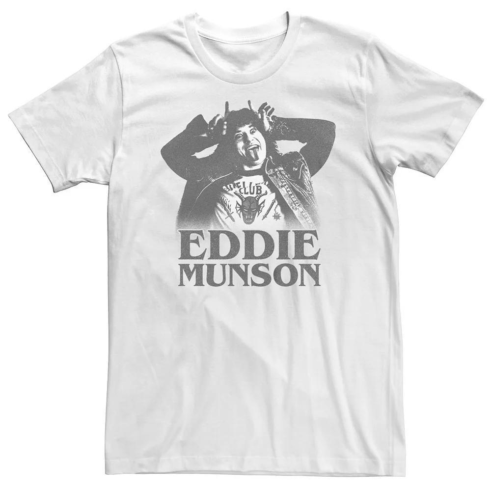 Big & Tall Stranger Things Eddie Horns BW Poster Tee, Men's, Size: 5XB, White Product Image