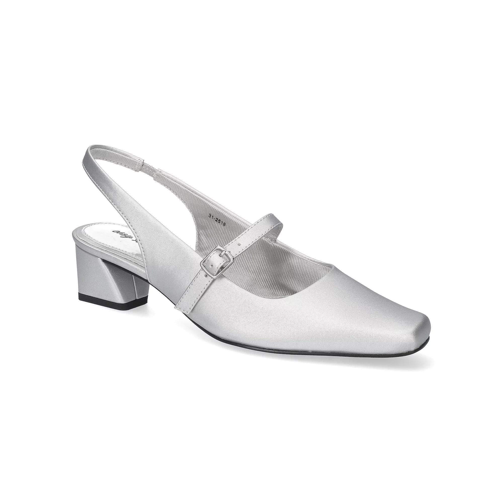 Easy Street Women's Cameo Square Toe Slingback Pumps, Size: 7.5, Silver Satin Product Image